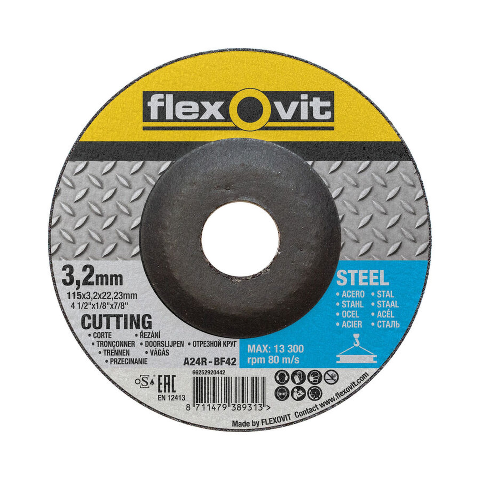 Gekröpfte Trennscheibe für Metall Flexovit 115x2.5x22.23mm MERCHANDISING