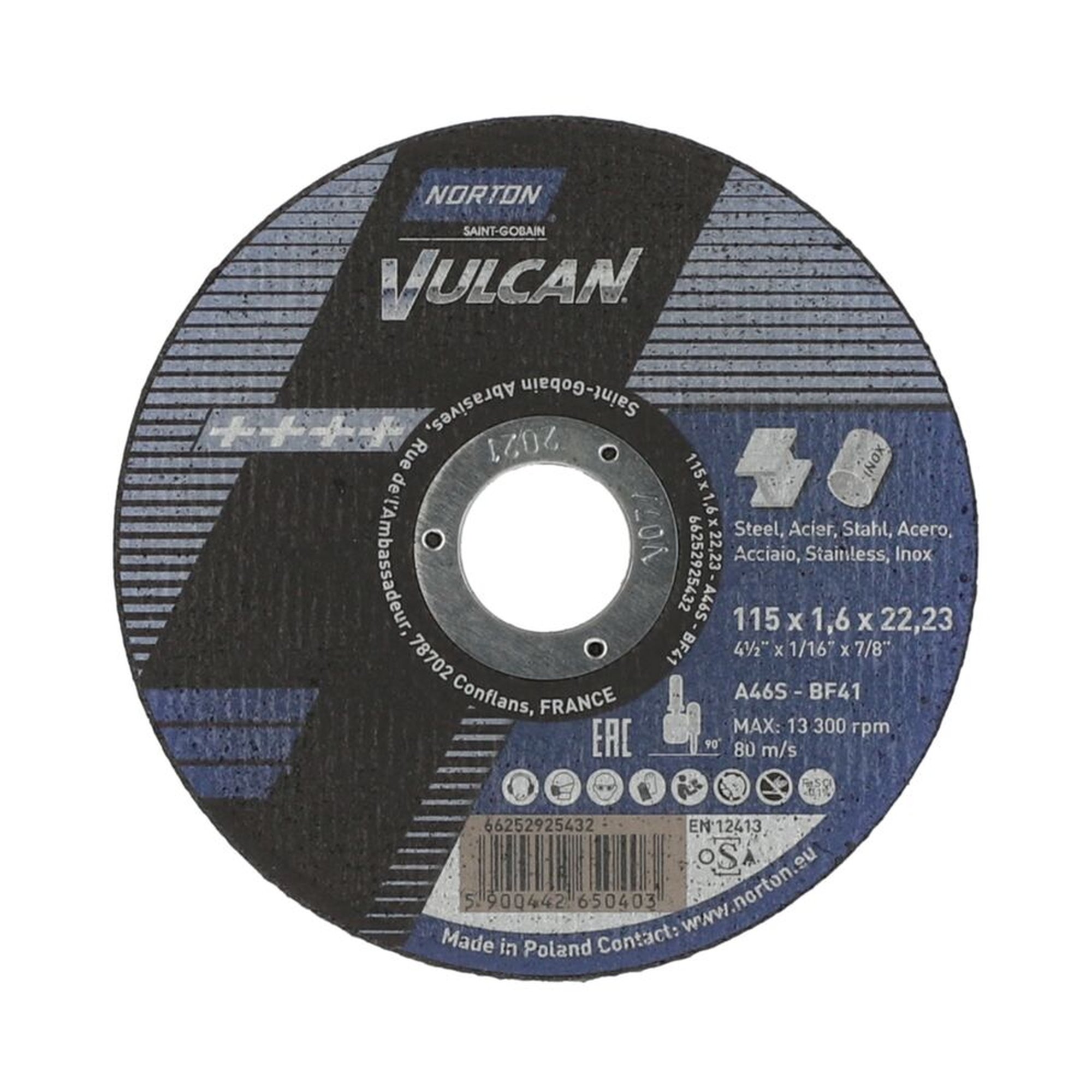 25 x Norton Trennscheibe gerade 41 | 115x1,6x22,23 A 46 S Vulcan | Hochleistungsschnitt