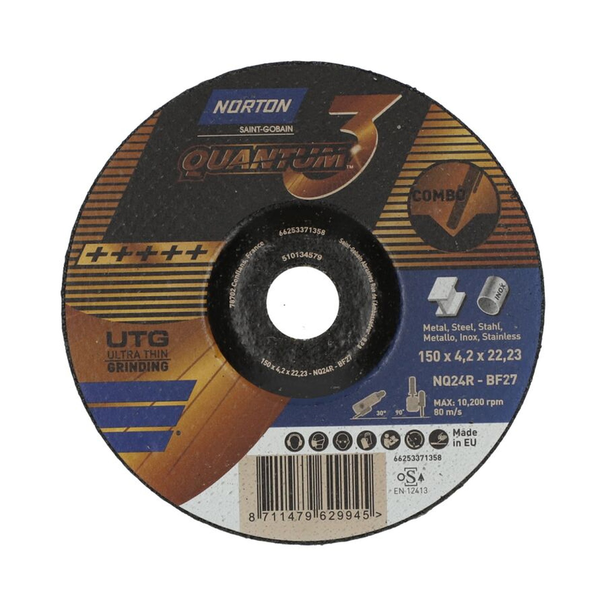 20 x Norton Schruppscheibe gekröpft 150x4,2x22,23 NQ 24 R Quantum3 für Metallbearbeitung