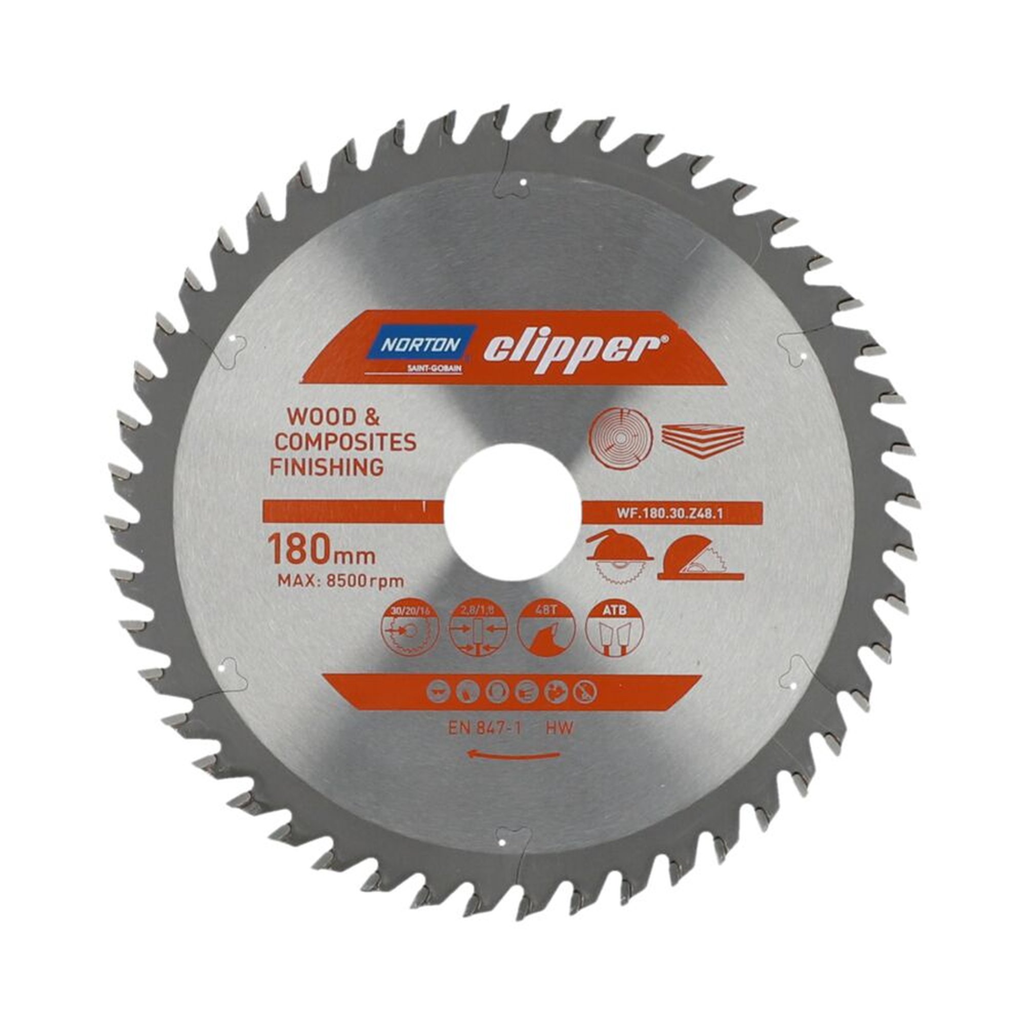 Norton Clipper TCT-Sägeblatt 180x2.8mm/1.8x30mm WOOD FINISHING für Holzarbeiten