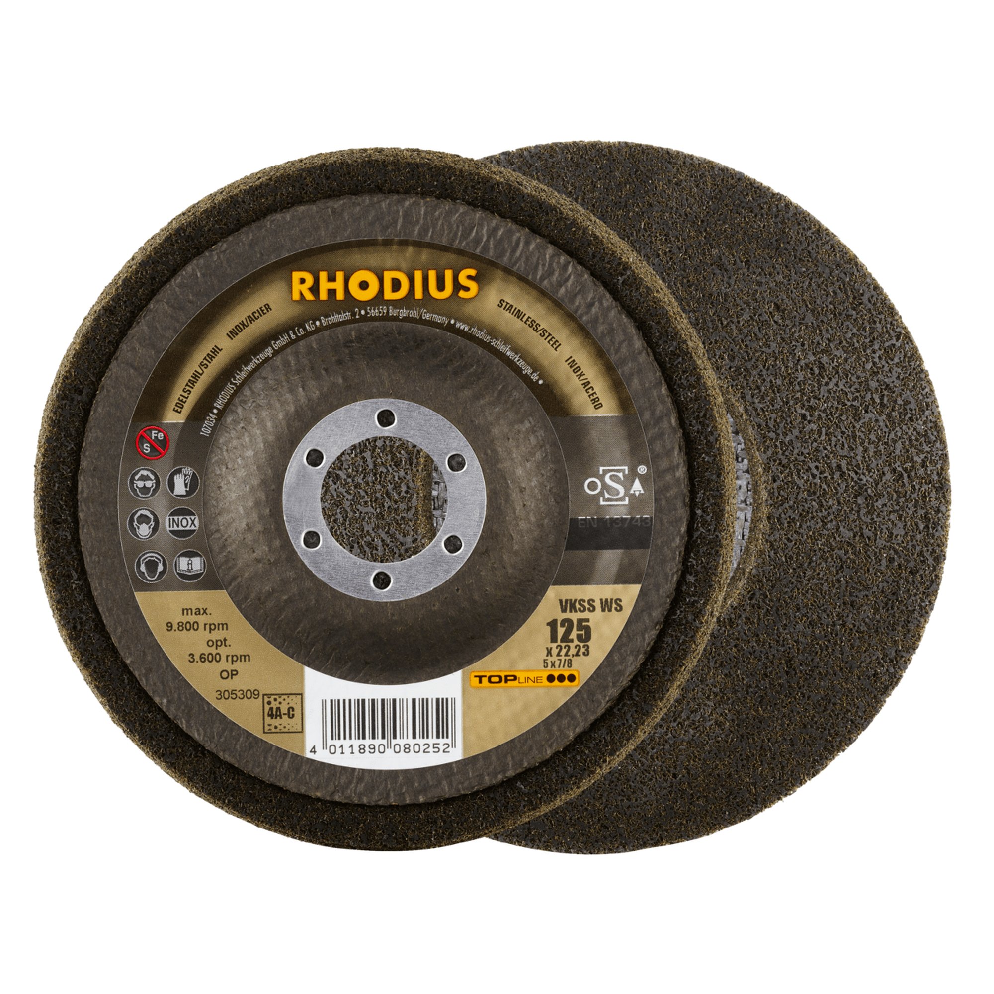 2 x RHODIUS Schleifscheibe Vlieskompaktscheibe VKSS WS Ø 125 mm Korn 4A-coarse