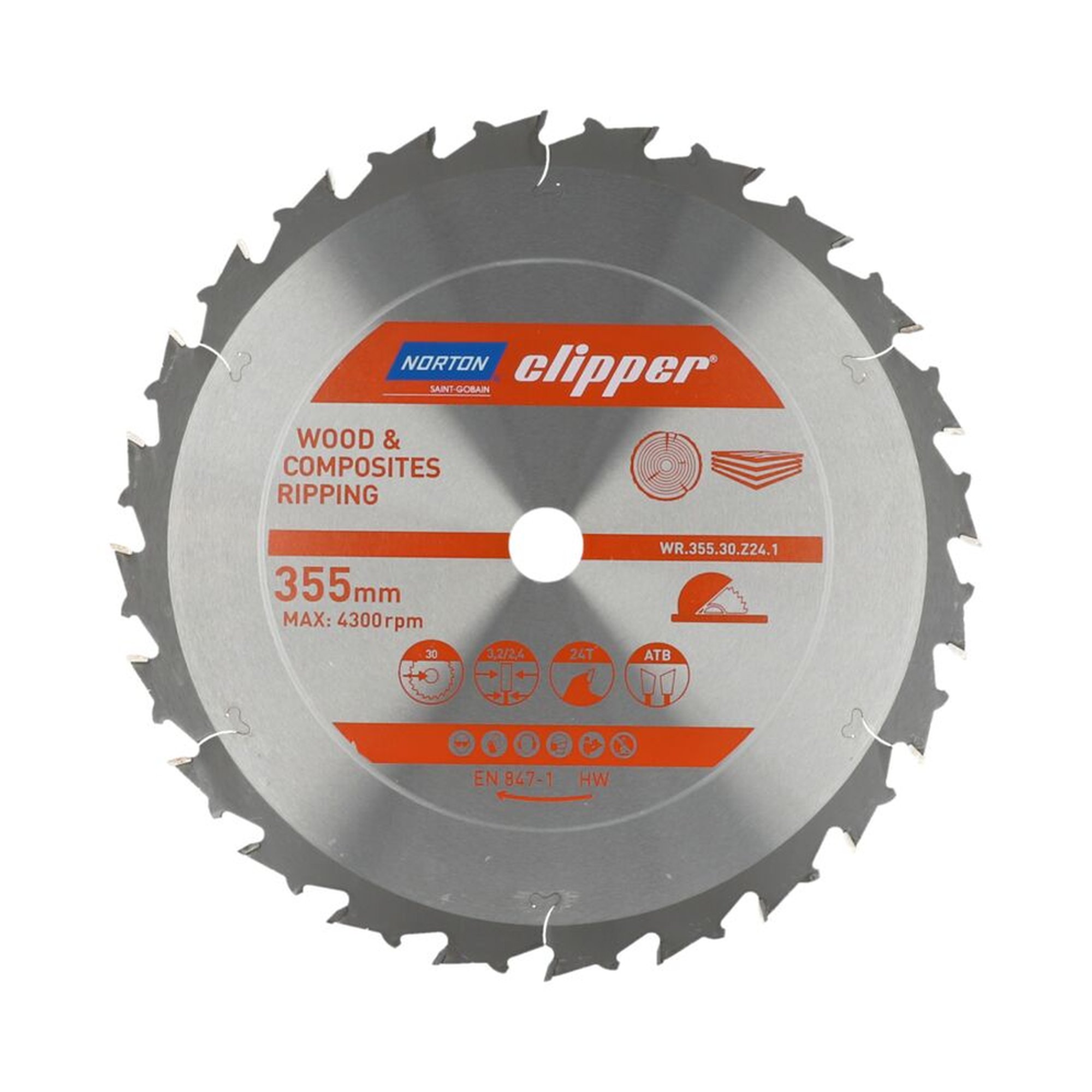 Norton Clipper TCT-Sägeblatt 355x3.2mm für Holz, 30mm Bohrung, WOOD RIPPING