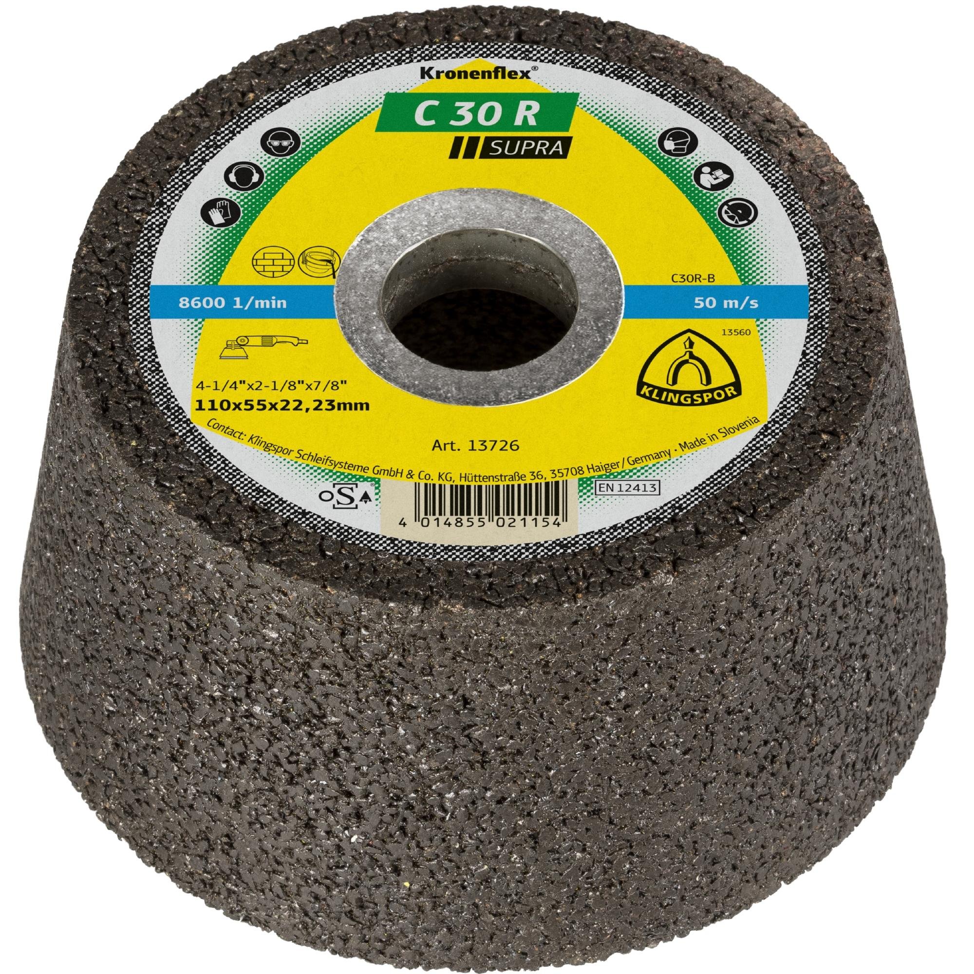 6 x Klingspor C 30 R Schleiftopf, 110 x 55 x 22,23 mm gekröpft