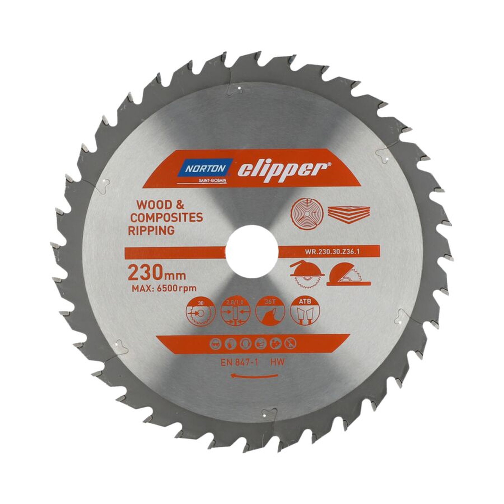 Norton Clipper TCT-Sägeblatt 230x2.8mm für Holz, 30mm Bohrung, Ripping