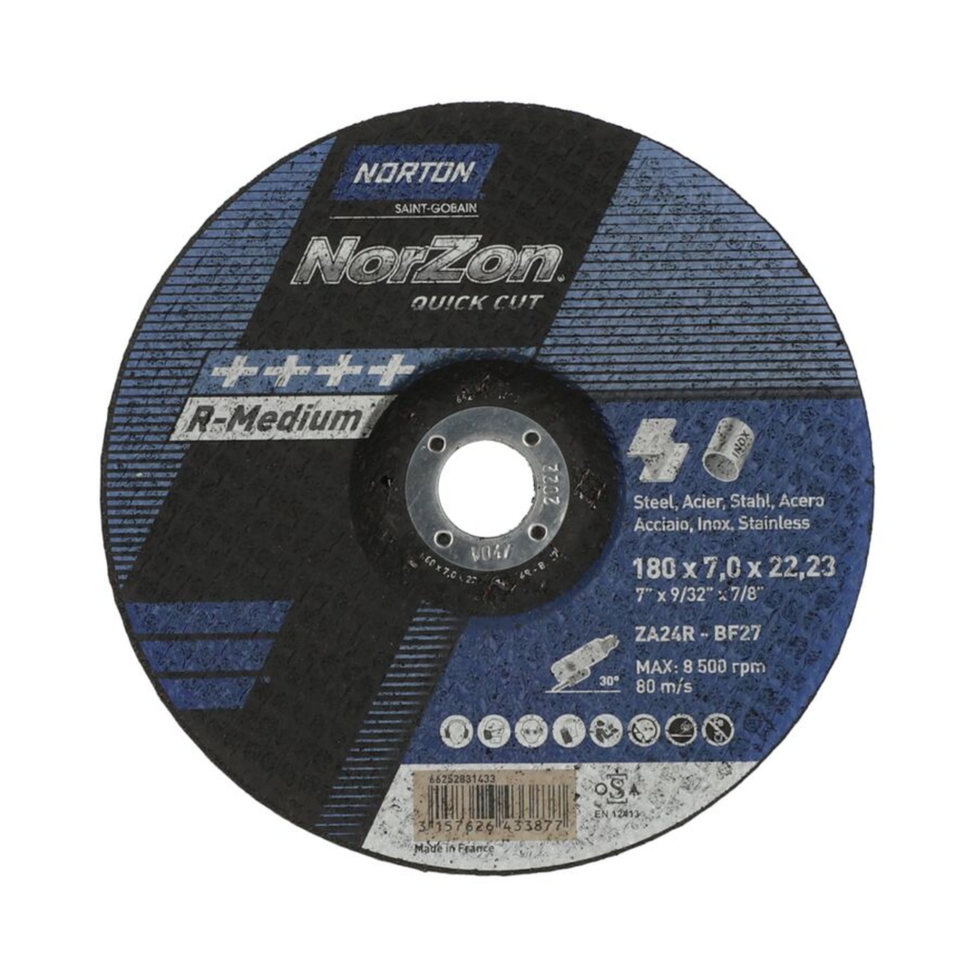 25 x Norton NORZON QUICK CUT Gekröpfte Schruppscheibe Metall/Inox 180x7x22.23mm