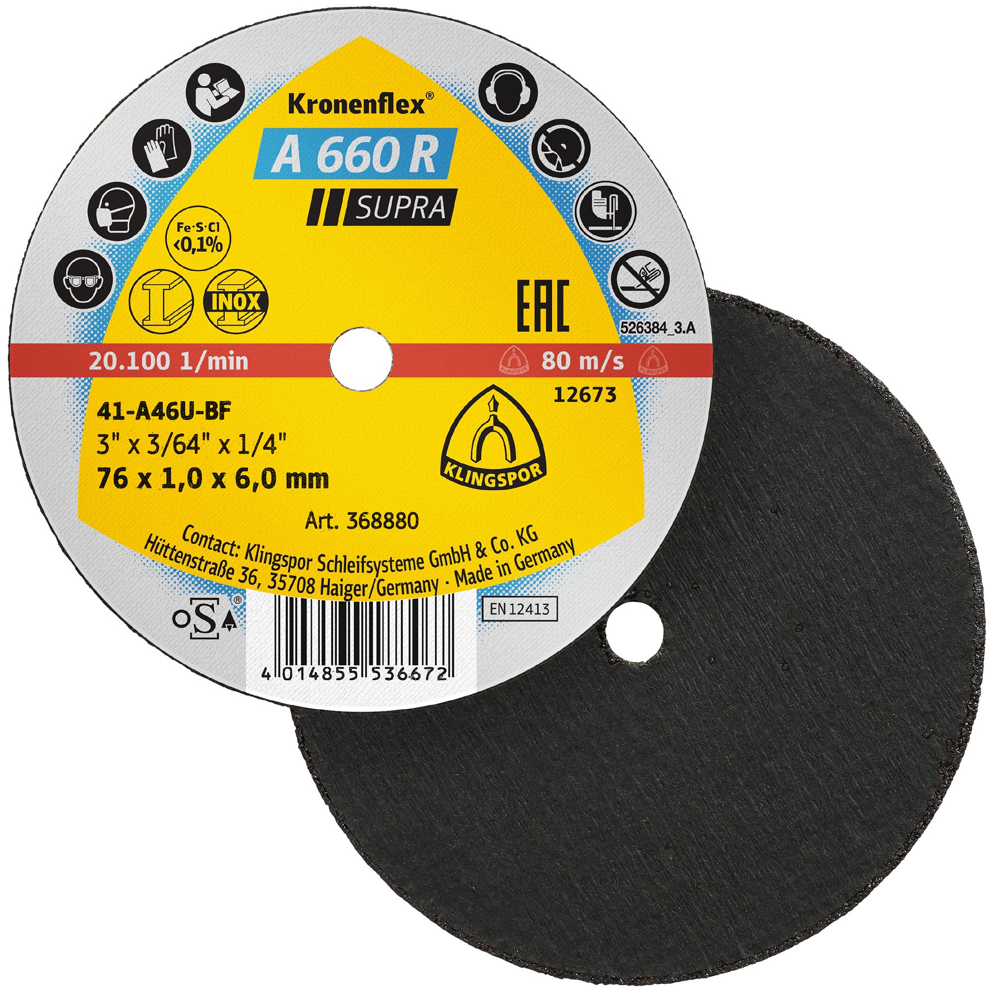 Klingspor A660R Supra Trennscheiben Kleintrennscheiben | 76 x 1 x 6 mm | für Edelstahl & Stahl