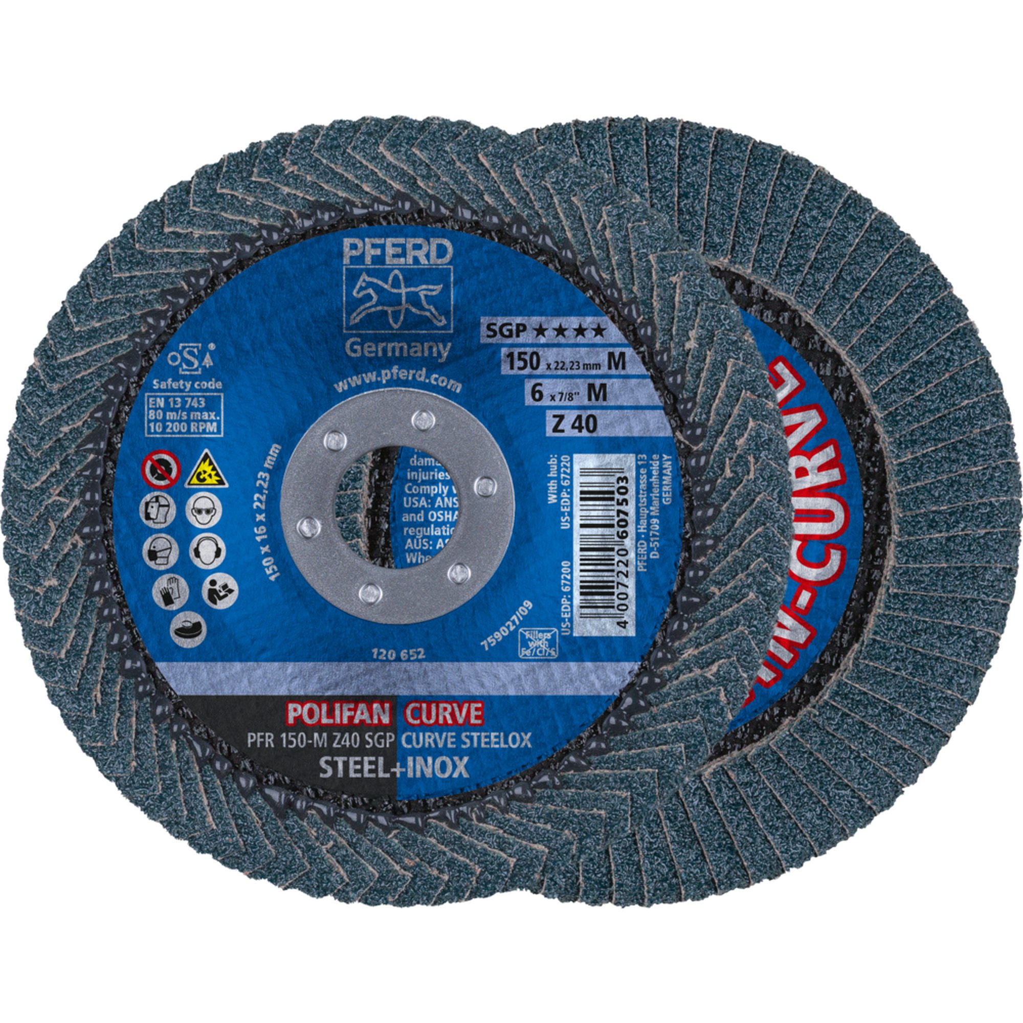 10 x PFERD POLIFAN-Fächerscheibe PFR 150-M Z 40 SGP CURVE STEELOX