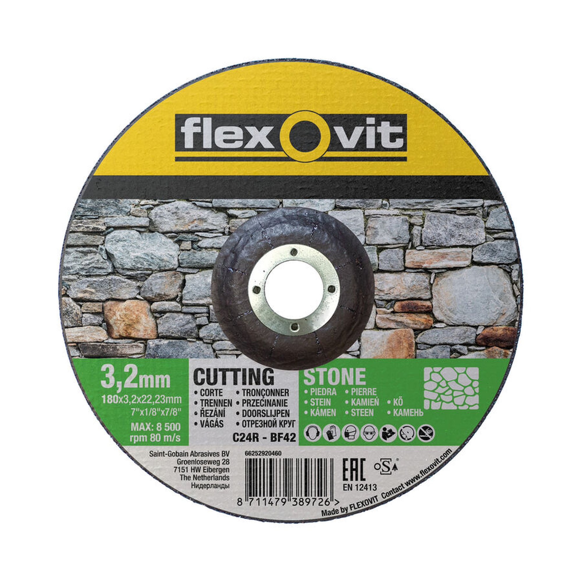 2000 x Norton Gekröpfte Trennscheibe für Stein 180x3.2x22.23mm Flexovit