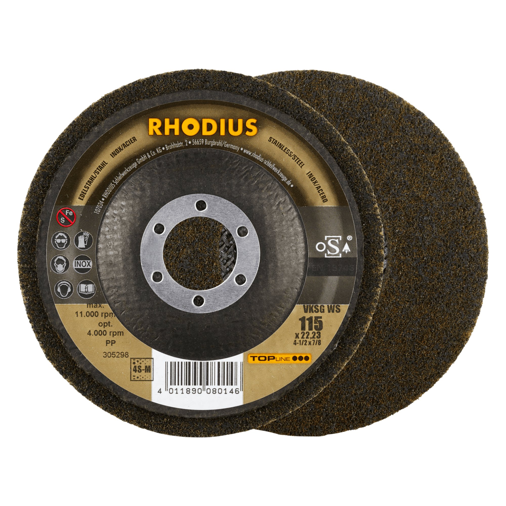 2 x RHODIUS Schleifscheibe Vlieskompaktscheibe VKSG WS Ø 115 mm Korn 4S-medium