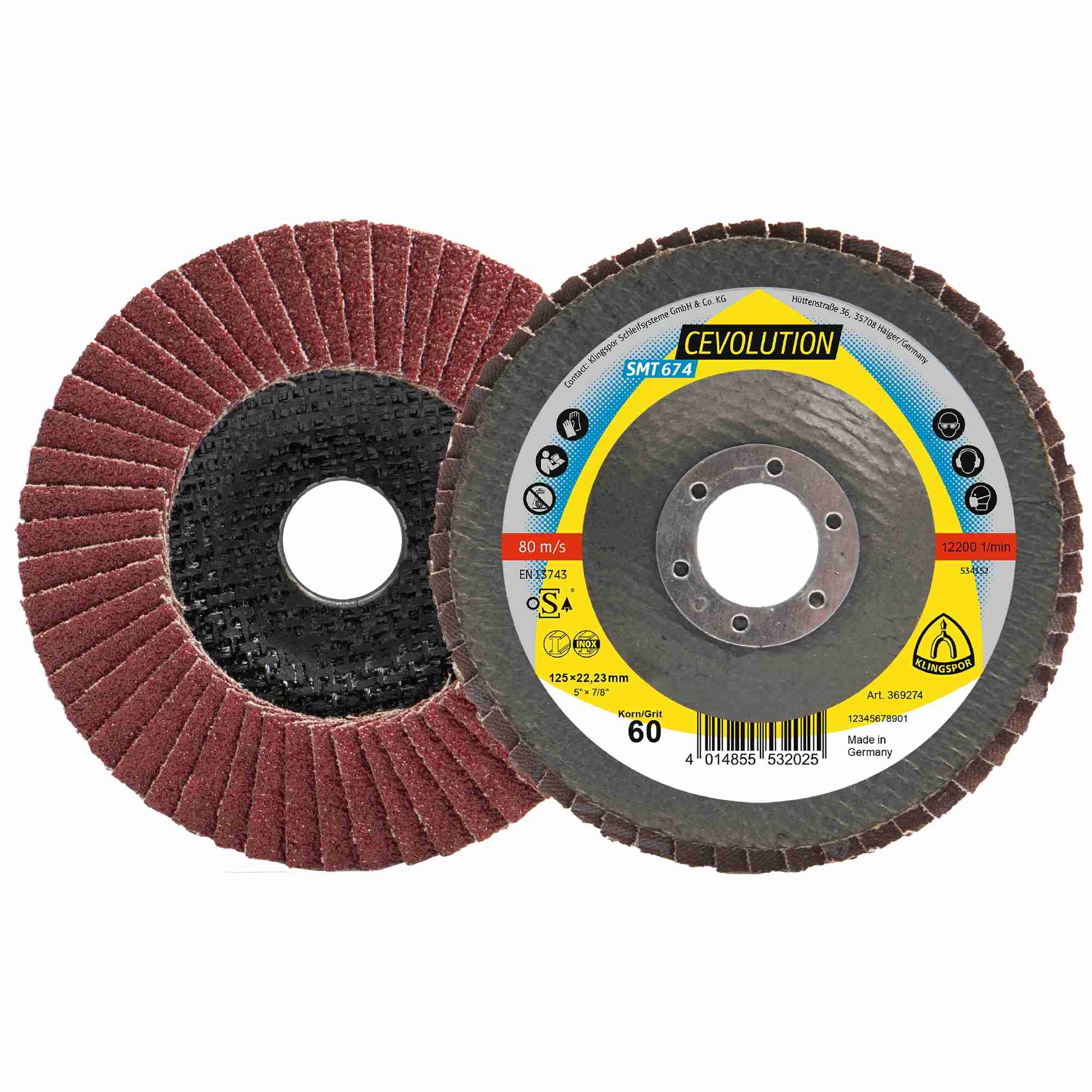 10 x Klingspor SMT 674 Schleifmopteller Keramik 125 x 22,23 mm Korn 60 gerade