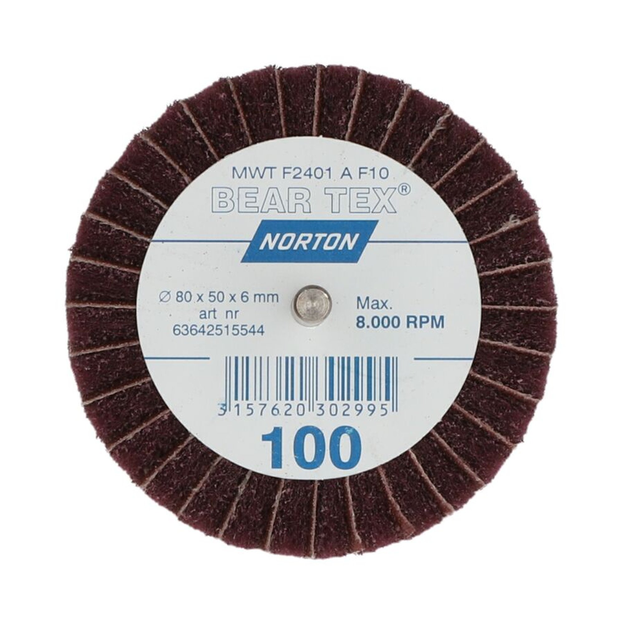 10 x Norton Beartex Fächerschleifer Fein A 80x50x6 Korn 100 kombiniert mit Schleifleinen