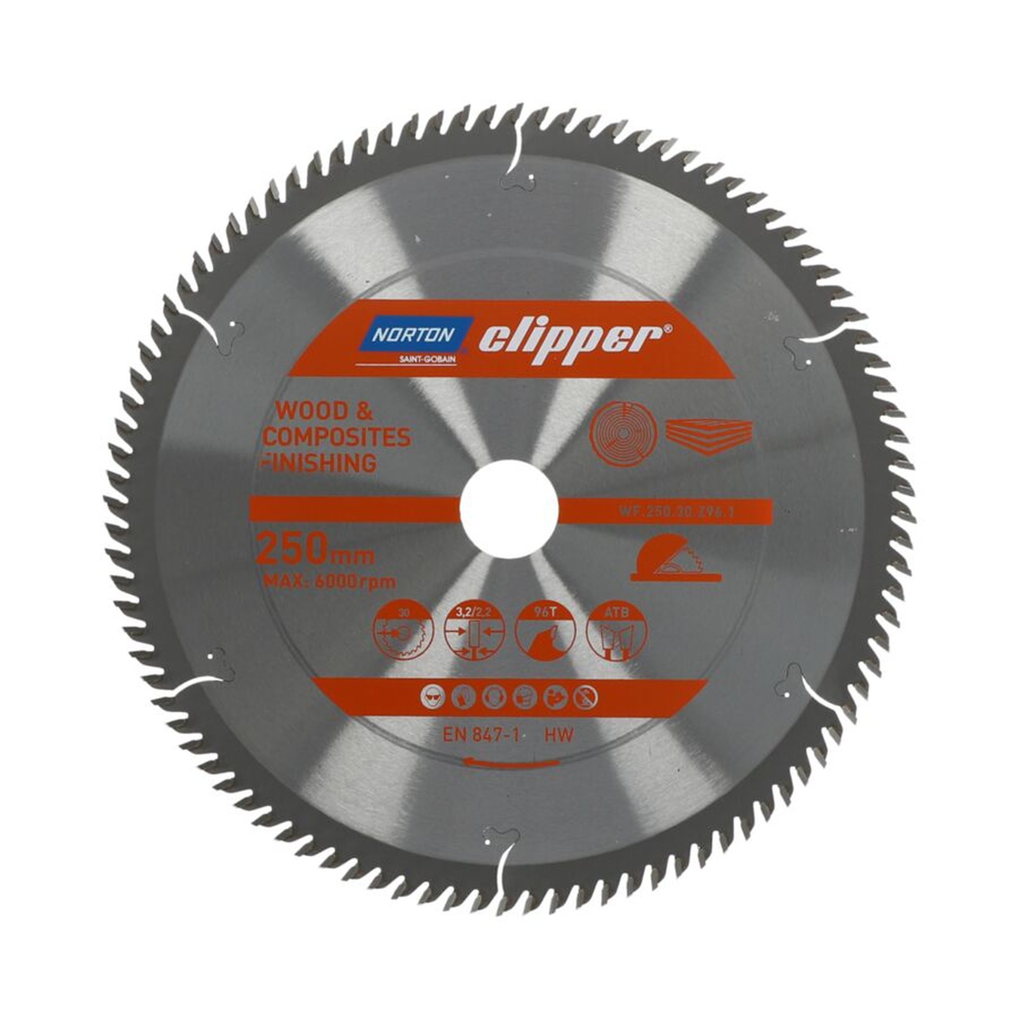 Norton Clipper TCT-Sägeblatt 250x3.2mm für Holzveredelung, 30mm Bohrung