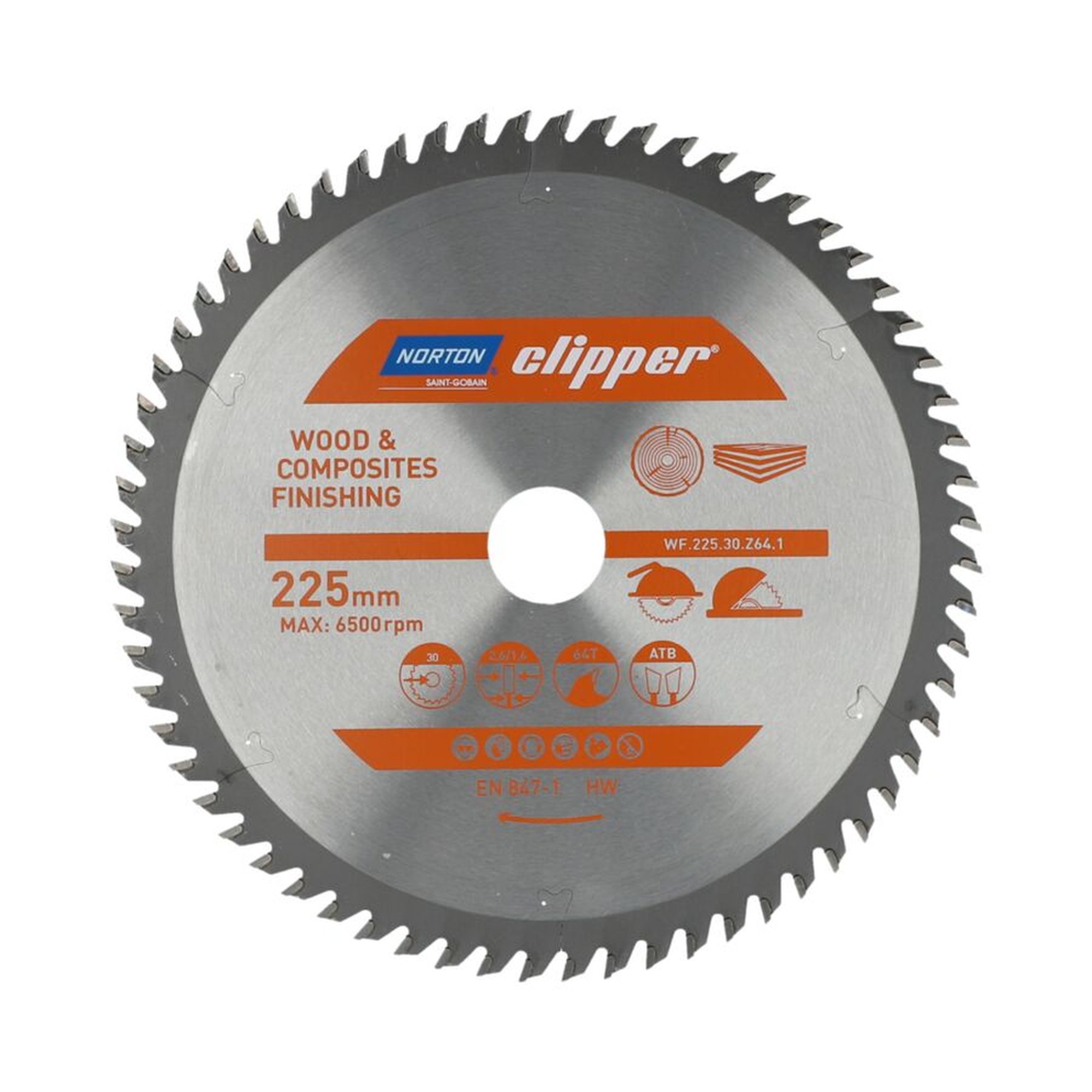 Norton Clipper TCT-Sägeblatt 225x2.6mm für Holzveredelung, 30mm Bohrung