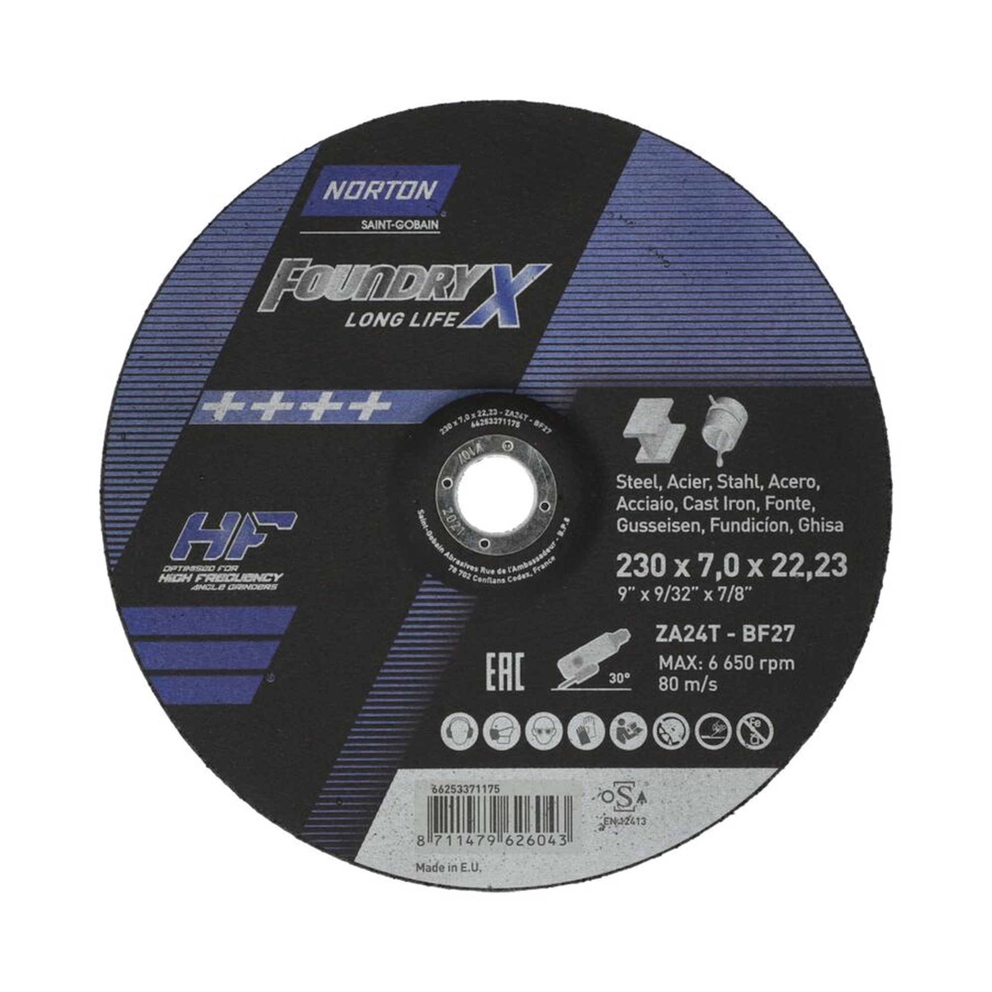10 x Norton Schruppscheibe gekröpft 230x7,0x22,23 ZA 24 T Longlife Norzon Foundry