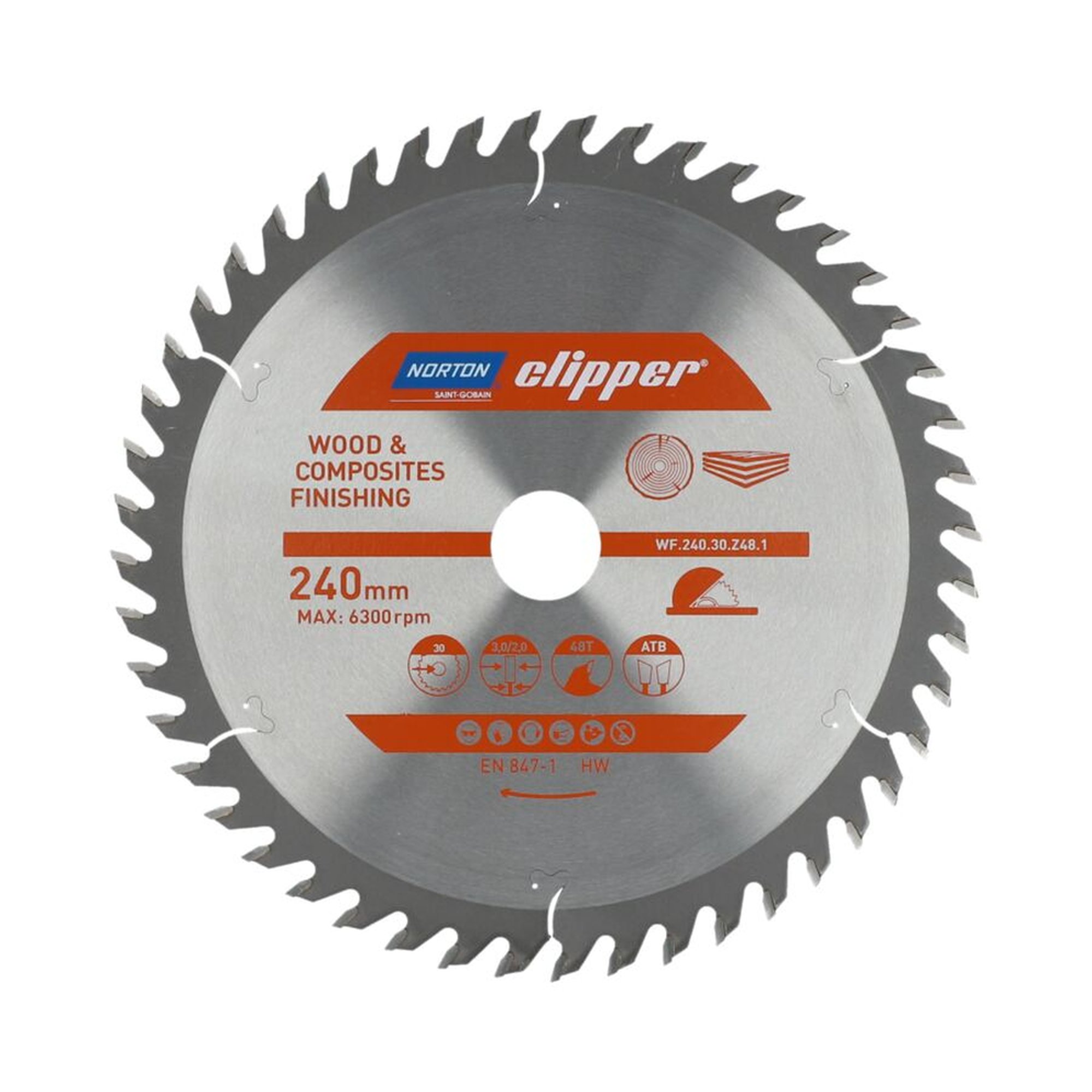 Norton Clipper TCT-Sägeblatt 240x3mm /2x30mm WOOD FINISHING für präzise Schnitte