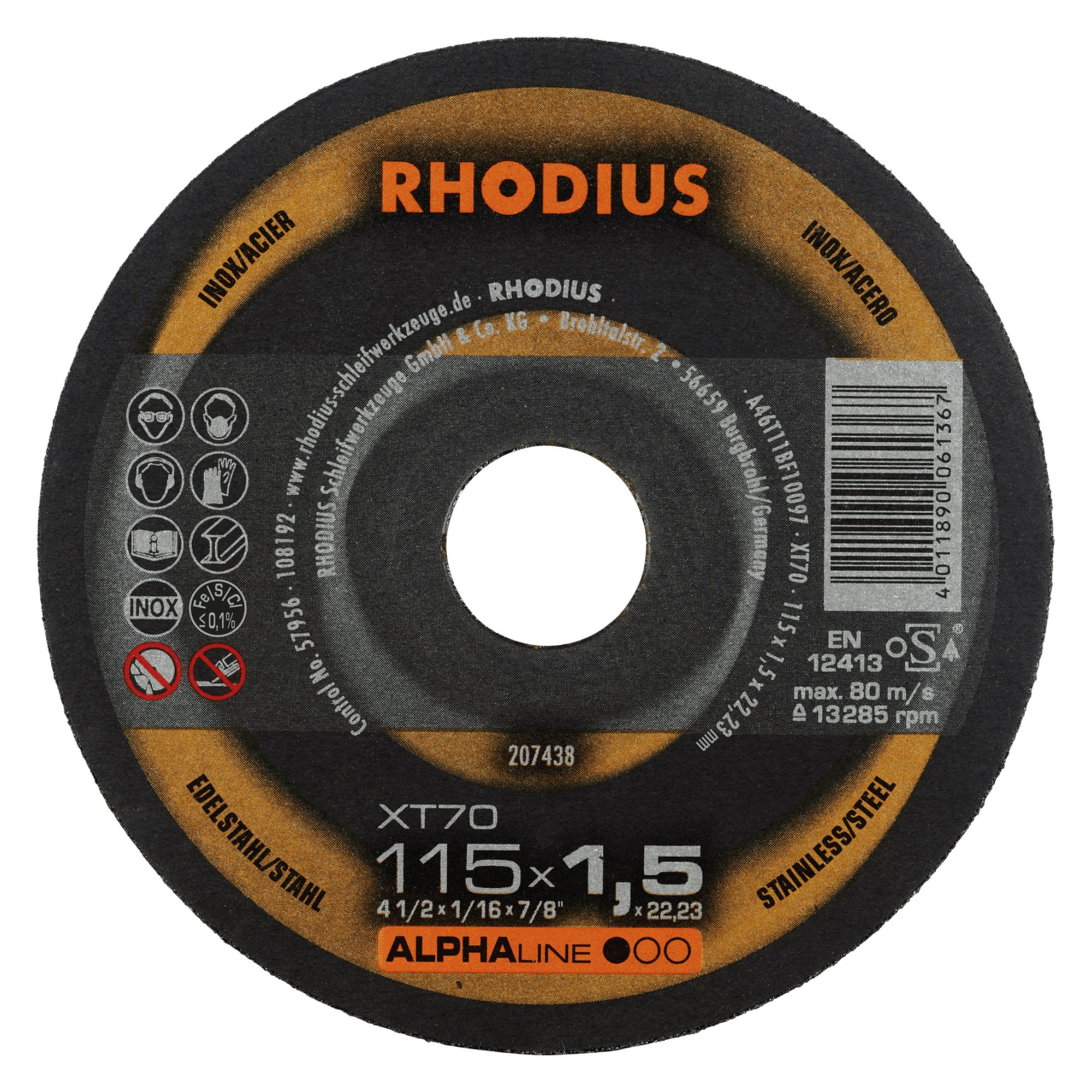 100 x RHODIUS Extradünne Trennscheibe XT70 Ø 115 mm