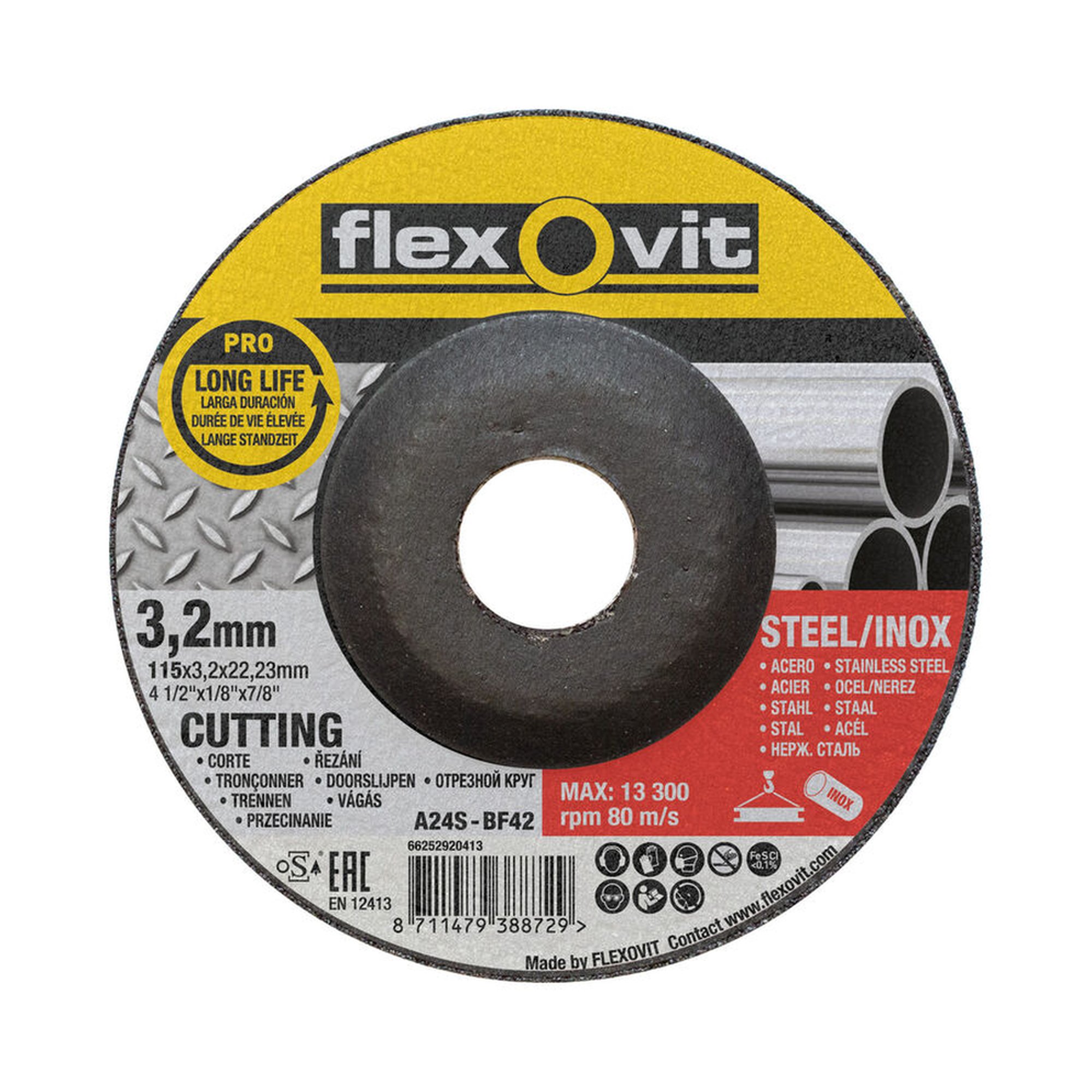 25 x Norton Gekröpfte Trennscheibe für Metall/Inox Flexovit 115x3.2x22.23mm