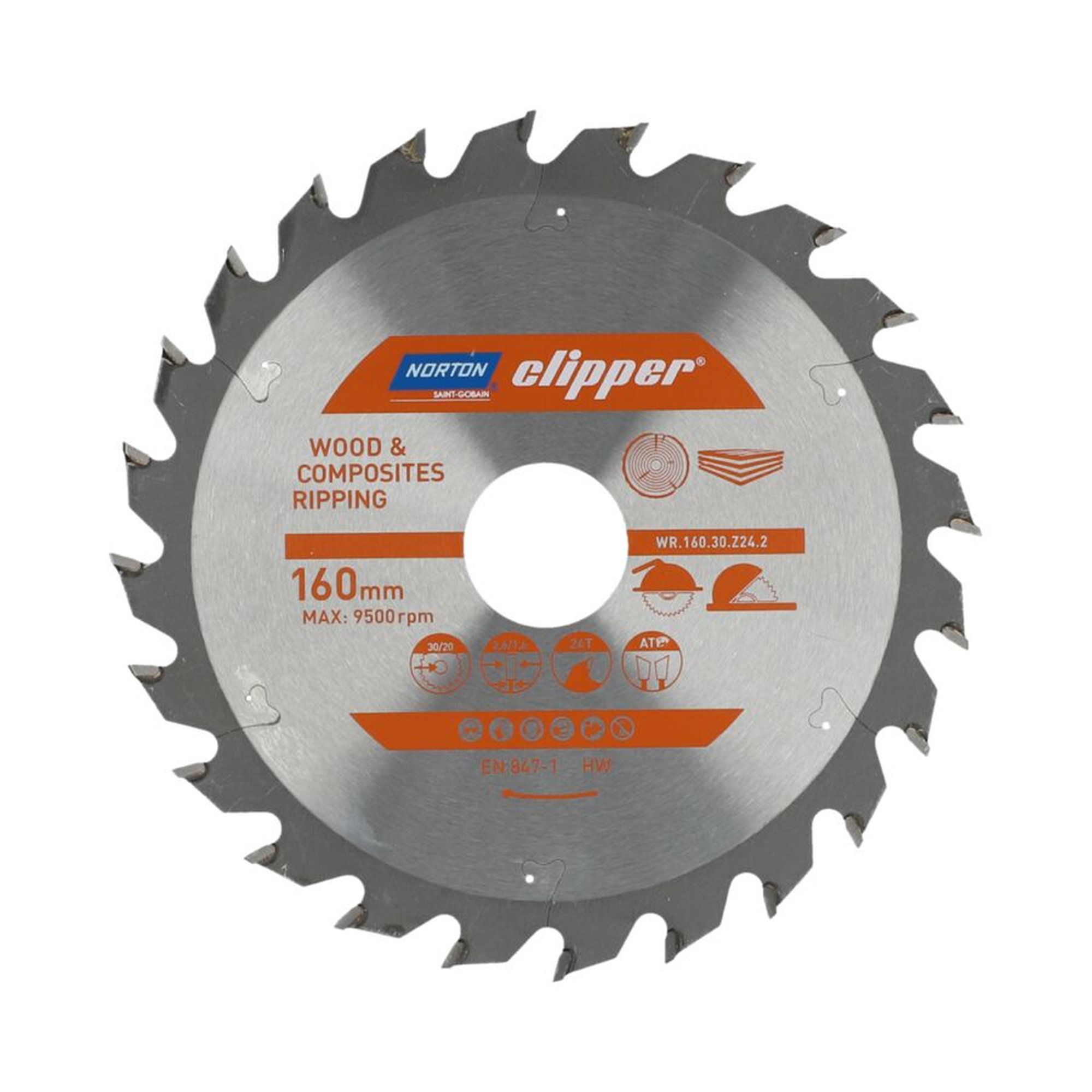 Norton Clipper TCT-Sägeblatt 160x2.6mm/1.6x30mm WOOD RIPPING für Holzschnitt