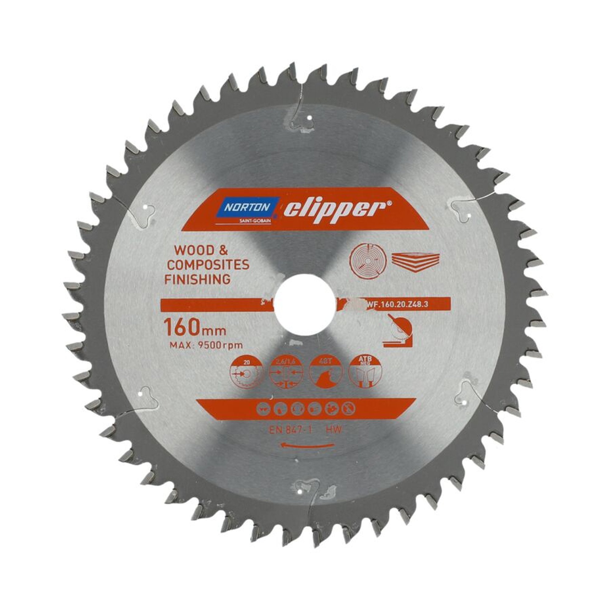 Norton Clipper TCT-Sägeblatt 160x2.6mm für Holzveredelung, 20mm Bohrung
