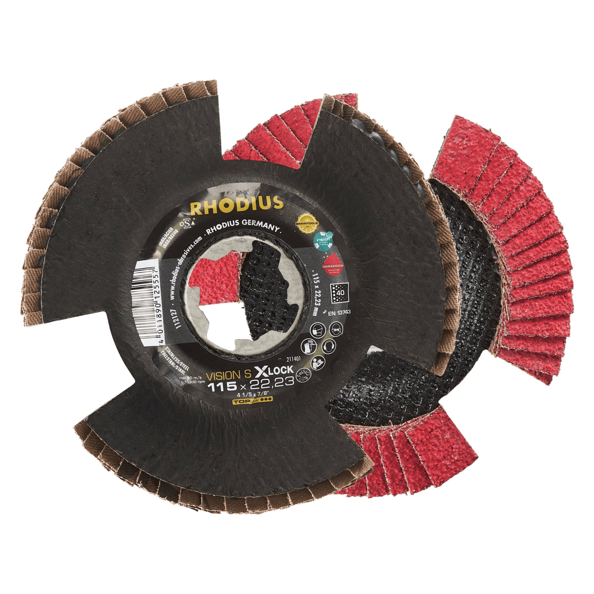 10 x RHODIUS Fächerschleifscheibe Fächerscheibe  SPEED X-LOCK Ø 115 mm Korn 40