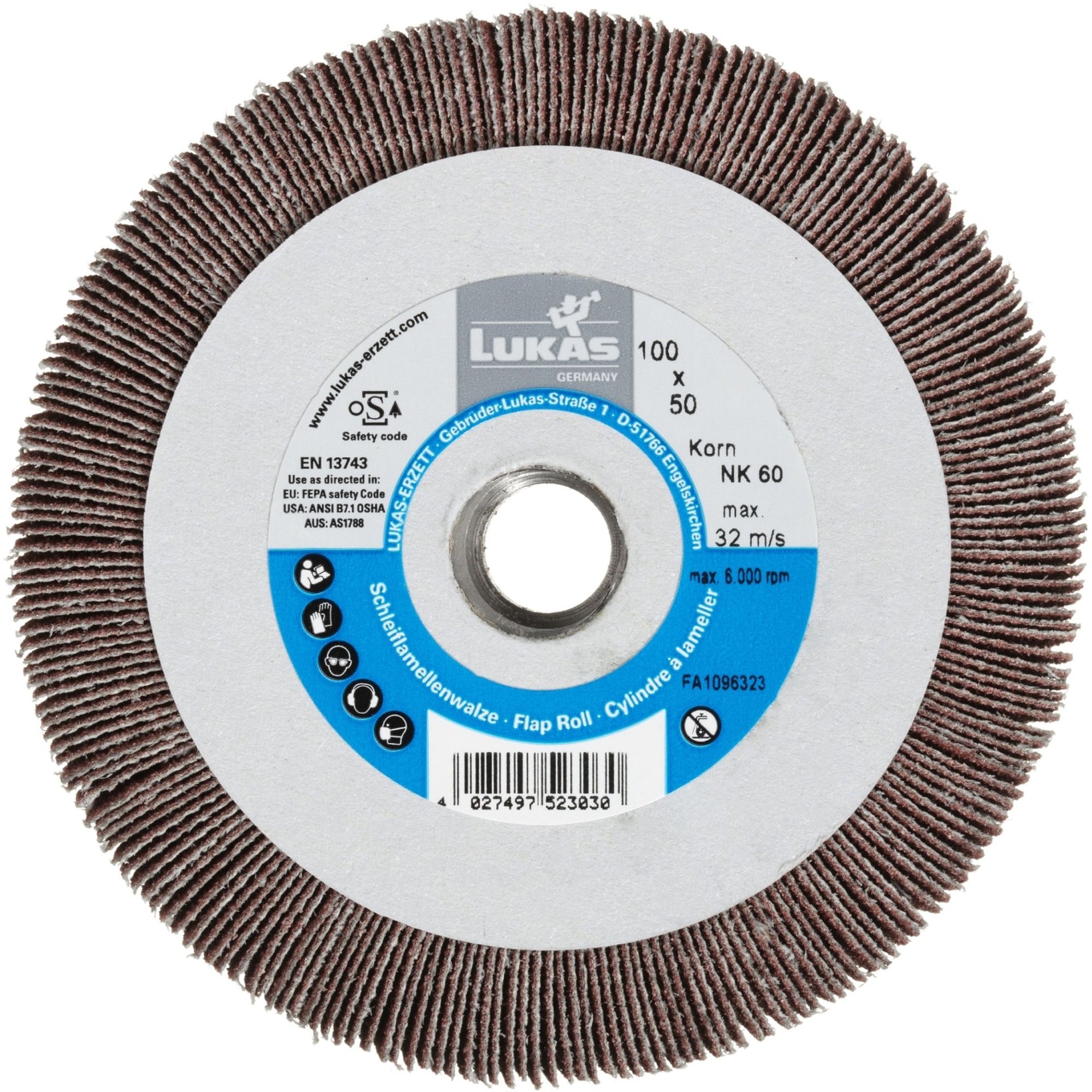 2x LUKAS Lamellenwalze LWL universal 100x50 mm Innengewinde M14 | Korn 60