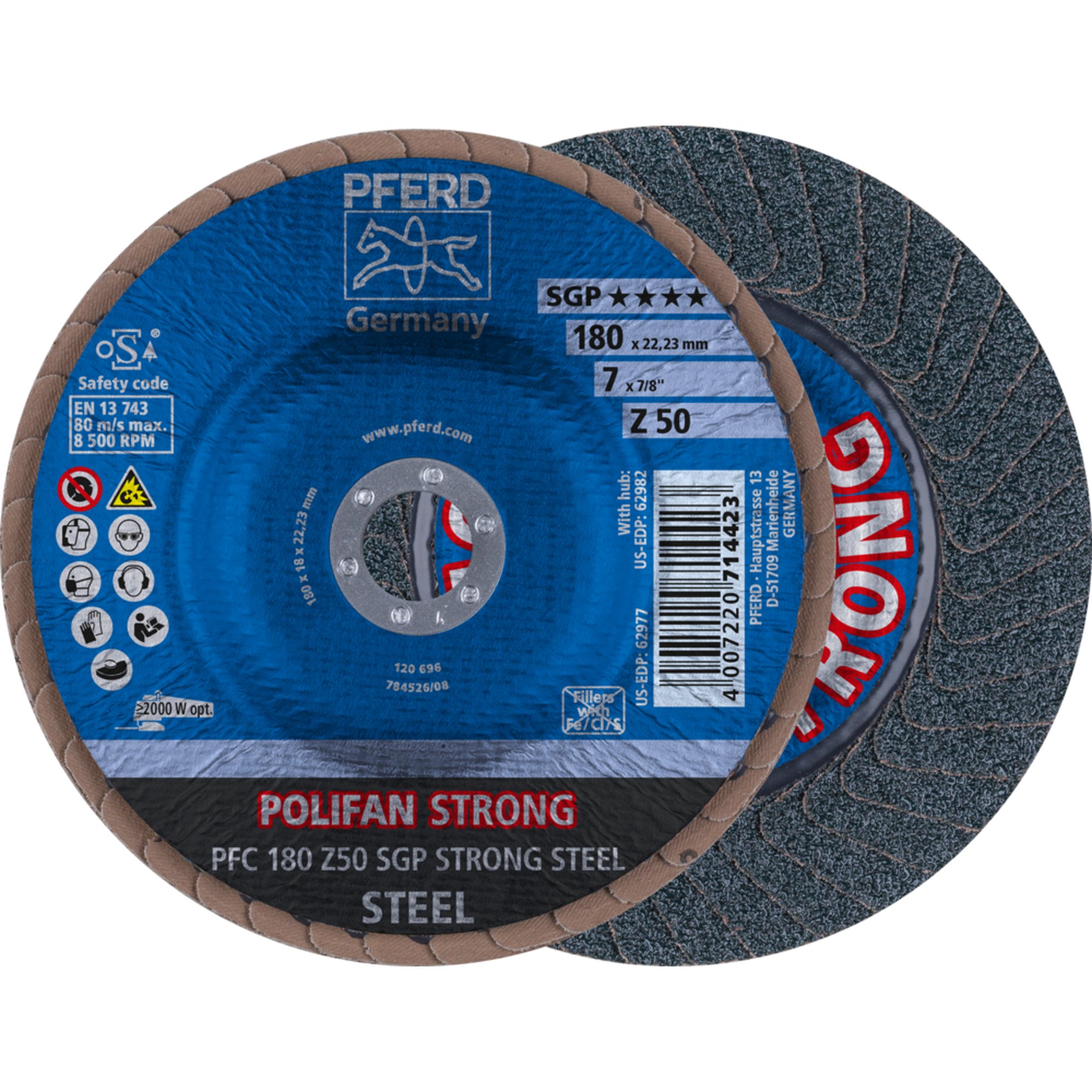 10 x PFERD POLIFAN-Fächerscheibe PFC 180 Z 50 SGP STRONG STEEL