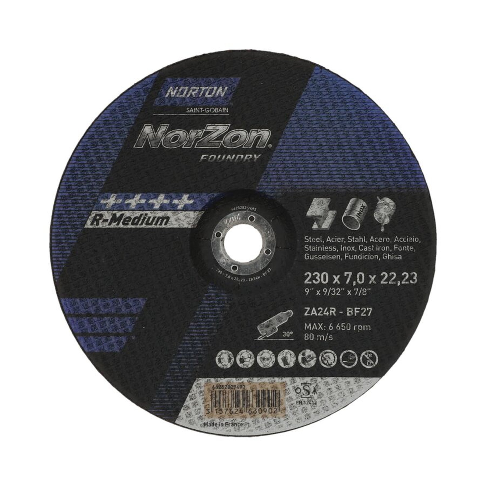 25 x Norton NORZON III FOUNDRY gekröpfte Schruppscheibe für Gusseisen 230x7x22.23mm