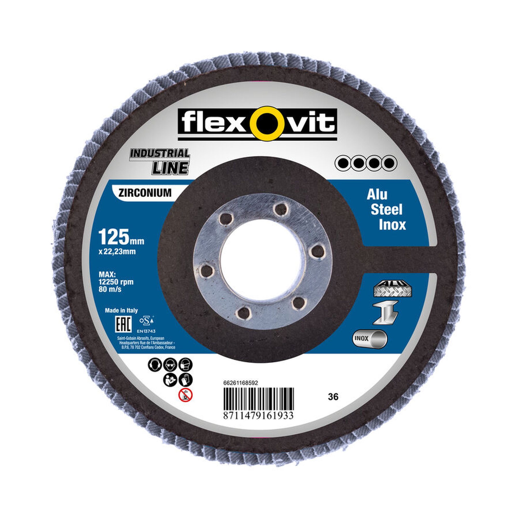 10 x Norton Fächerschleifscheiben 125x22mm K36 Flexovit INDUSTRIAL LINE