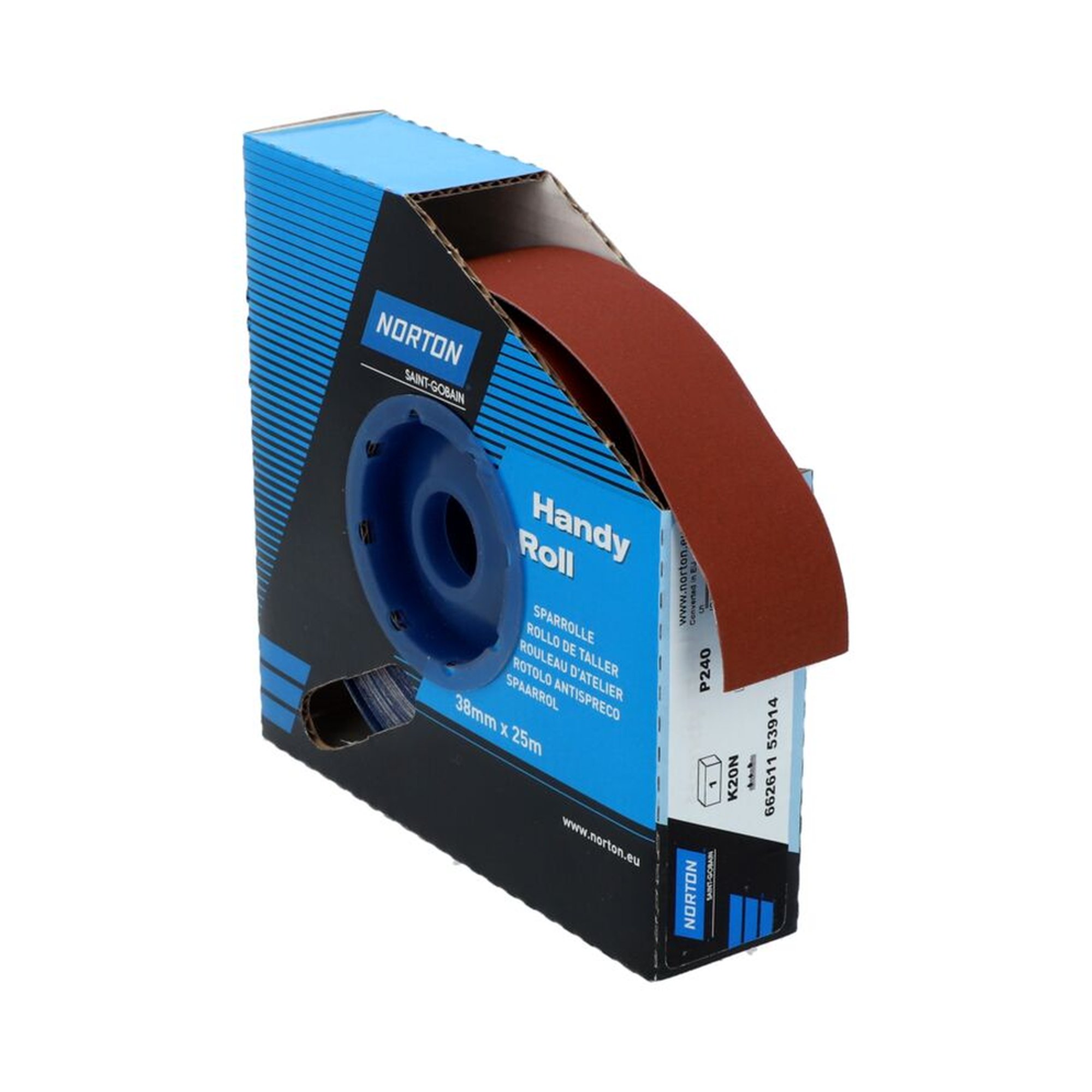 Norton Sparrolle Spenderbox 38mm x 25m K20N Korn 240 für effizientes Schleifen