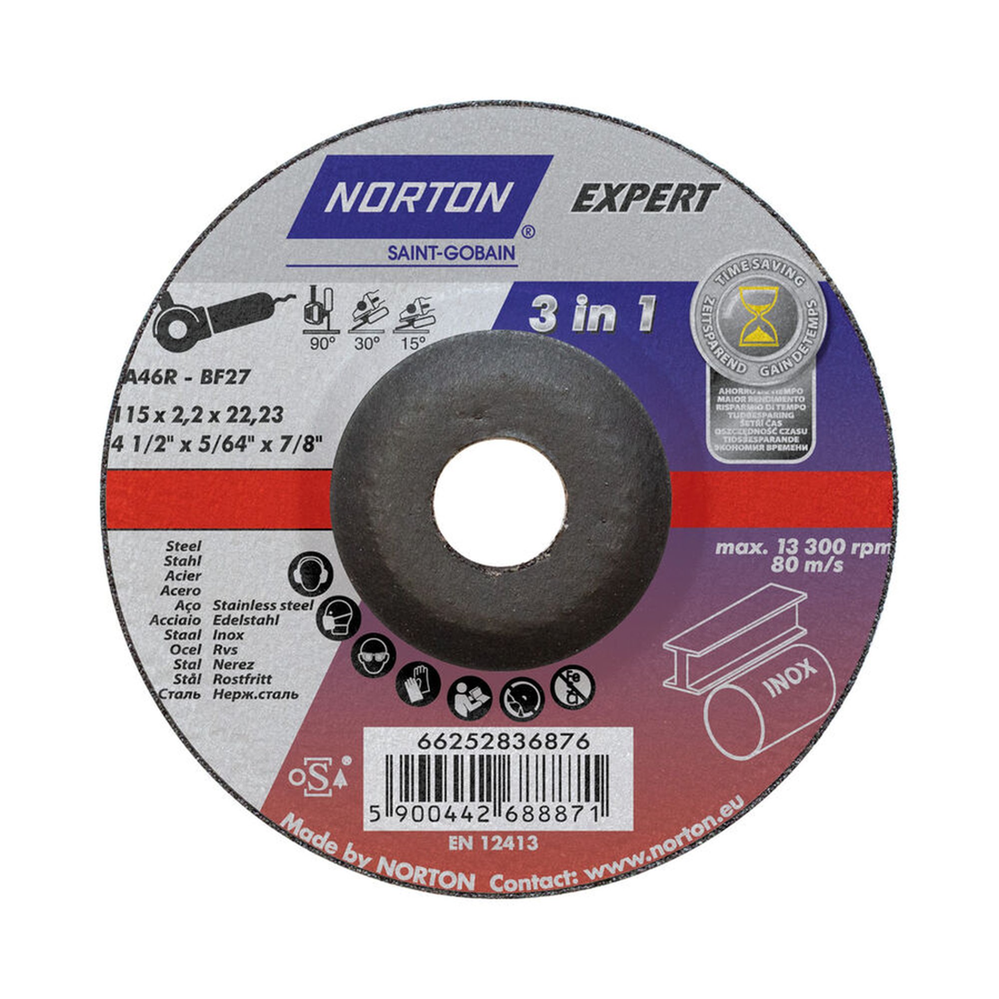 10 x Norton Gekröpfte Schruppscheibe für Metall/Inox 115x2.2x22.23mm EXPERT
