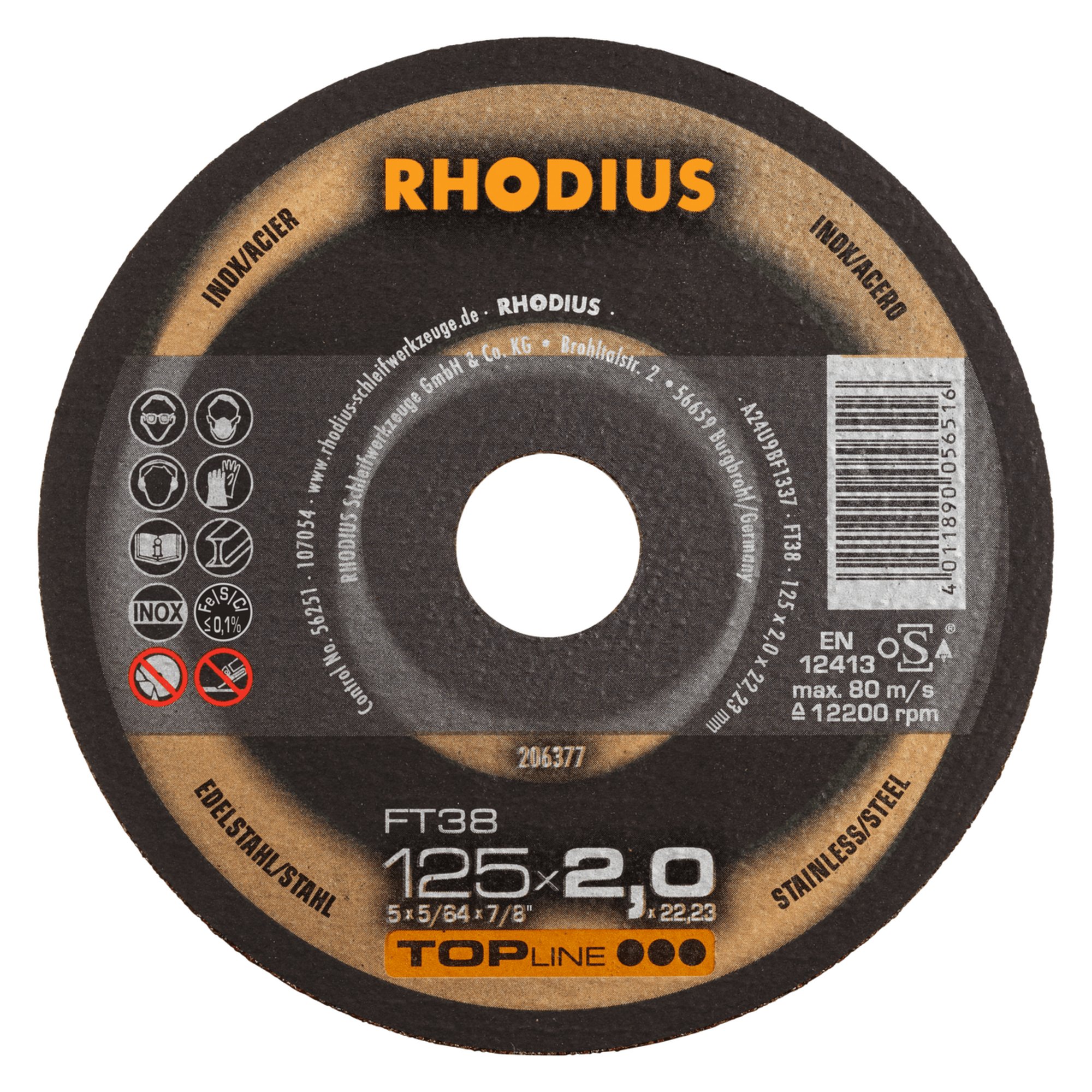 25 x RHODIUS Freihandtrennscheibe FT38 Ø 125 mm