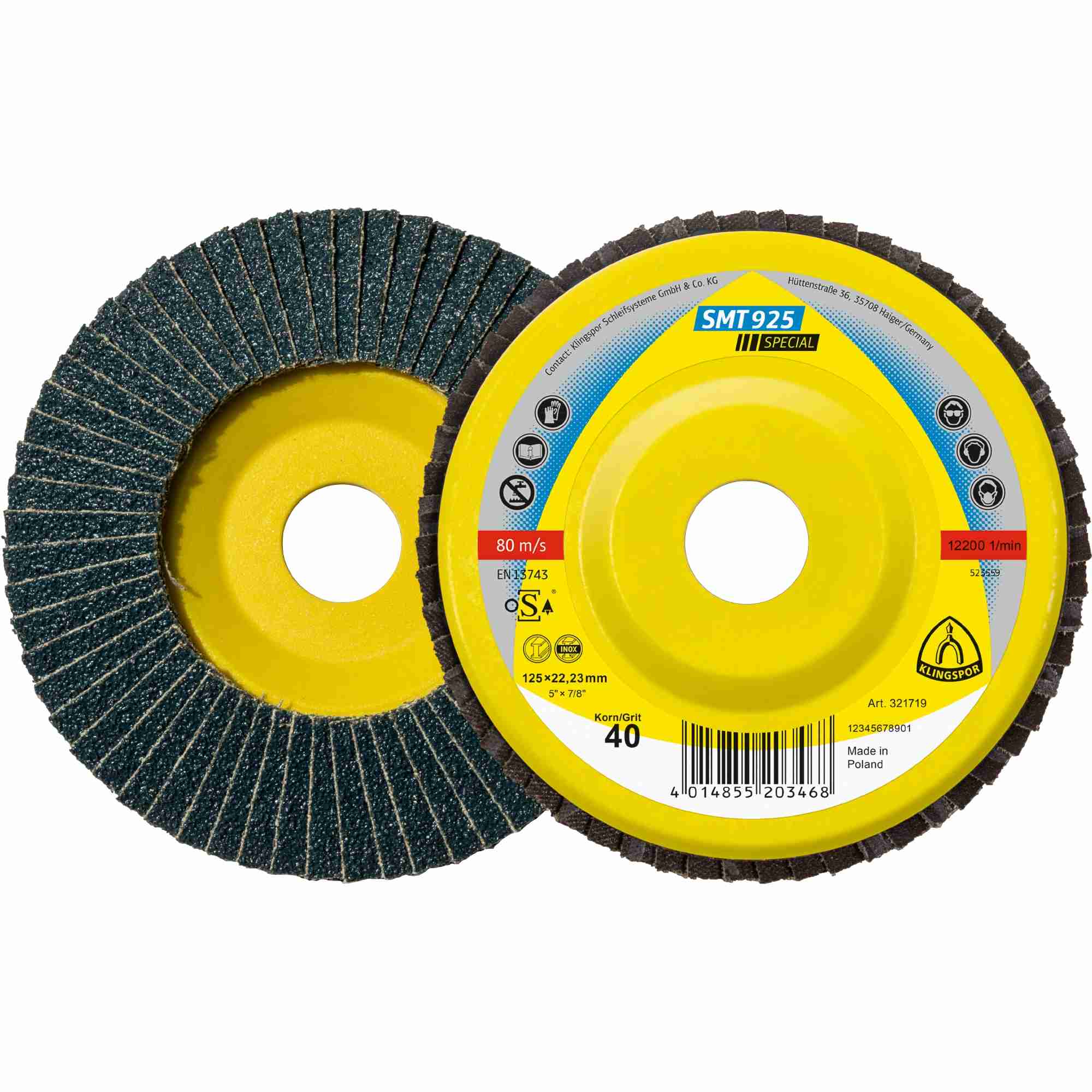 10 x Klingspor SMT 925 Schleifmopteller, 115 x 22,23 mm Korn 80 gerade