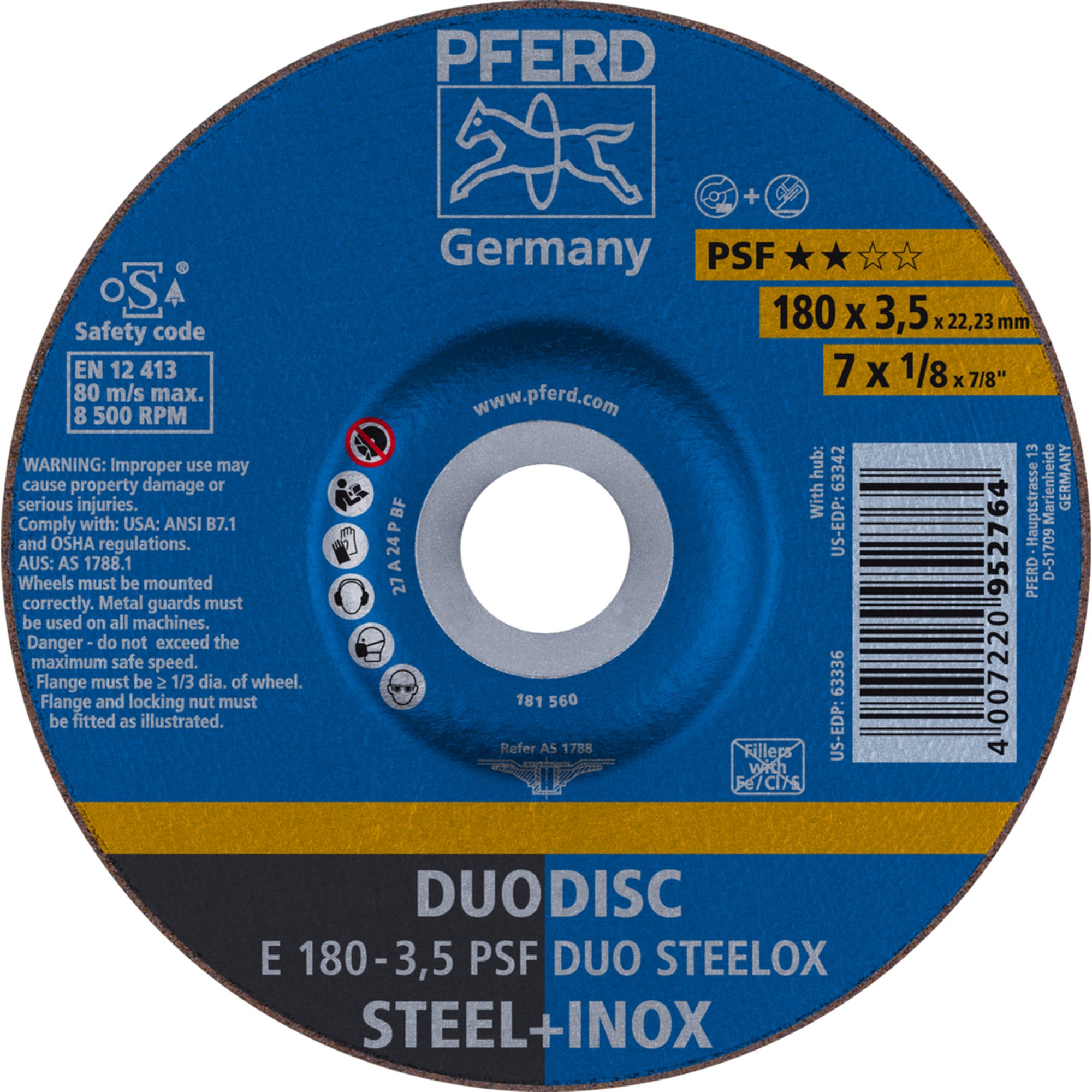 10 x PFERD Schruppscheibe E 180-3,5 PSF DUO STEELOX