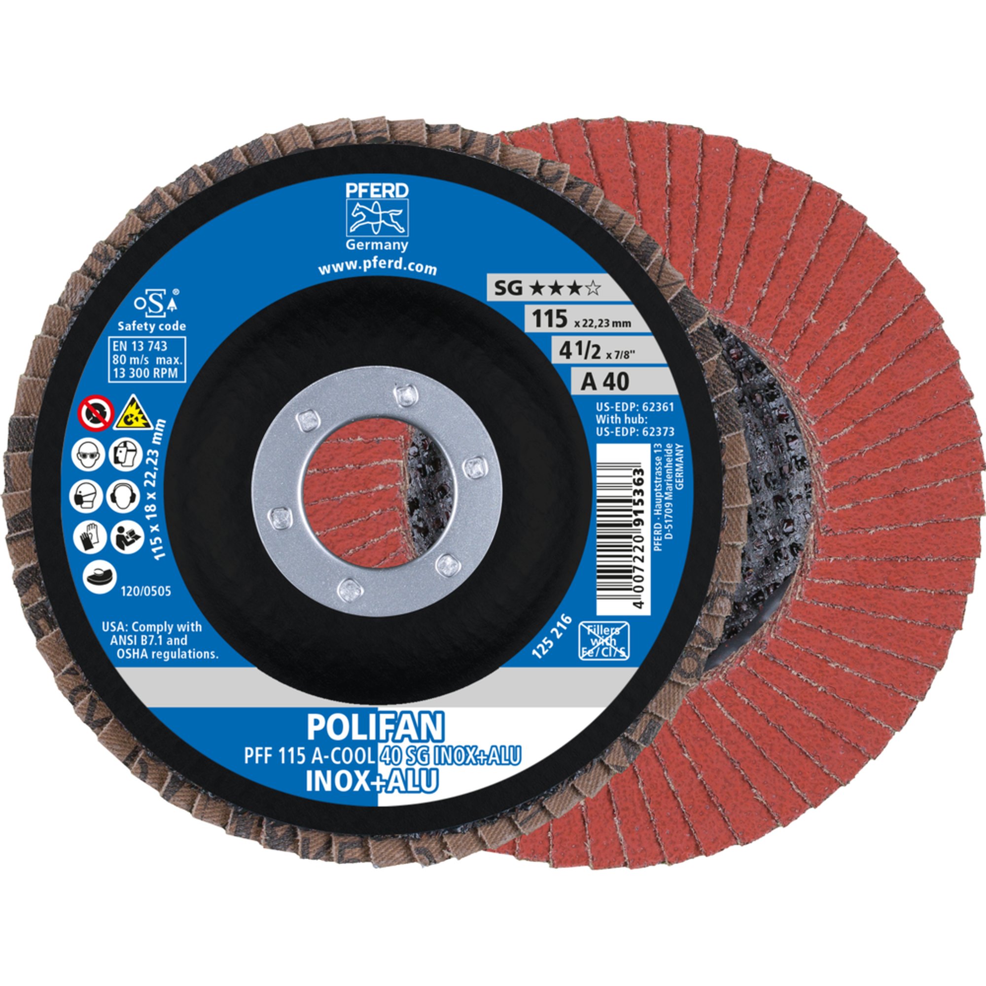 10 x PFERD POLIFAN-Fächerscheibe PFF 115 A-COOL 40 SG INOX+ALU