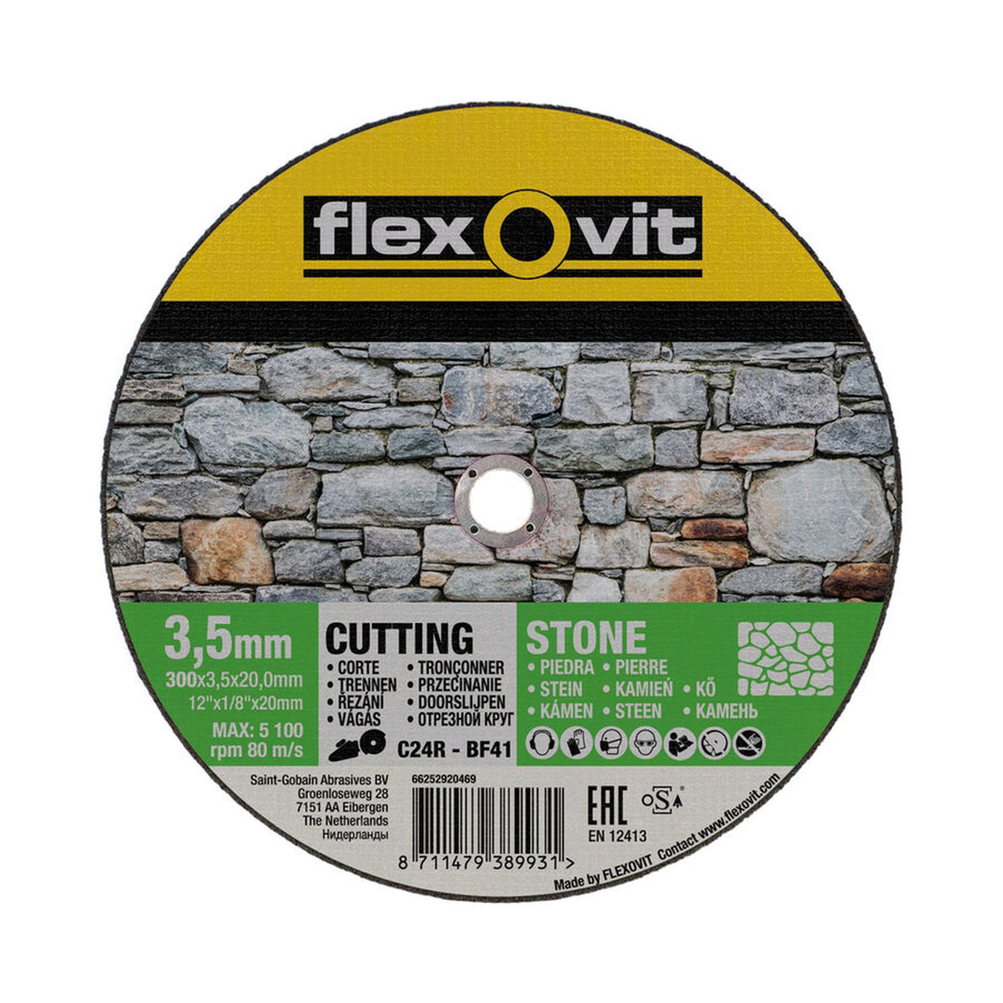 500 x Norton Trennscheibe für Stein Flexovit 300x3.5x20mm - Hochleistungsscheibe