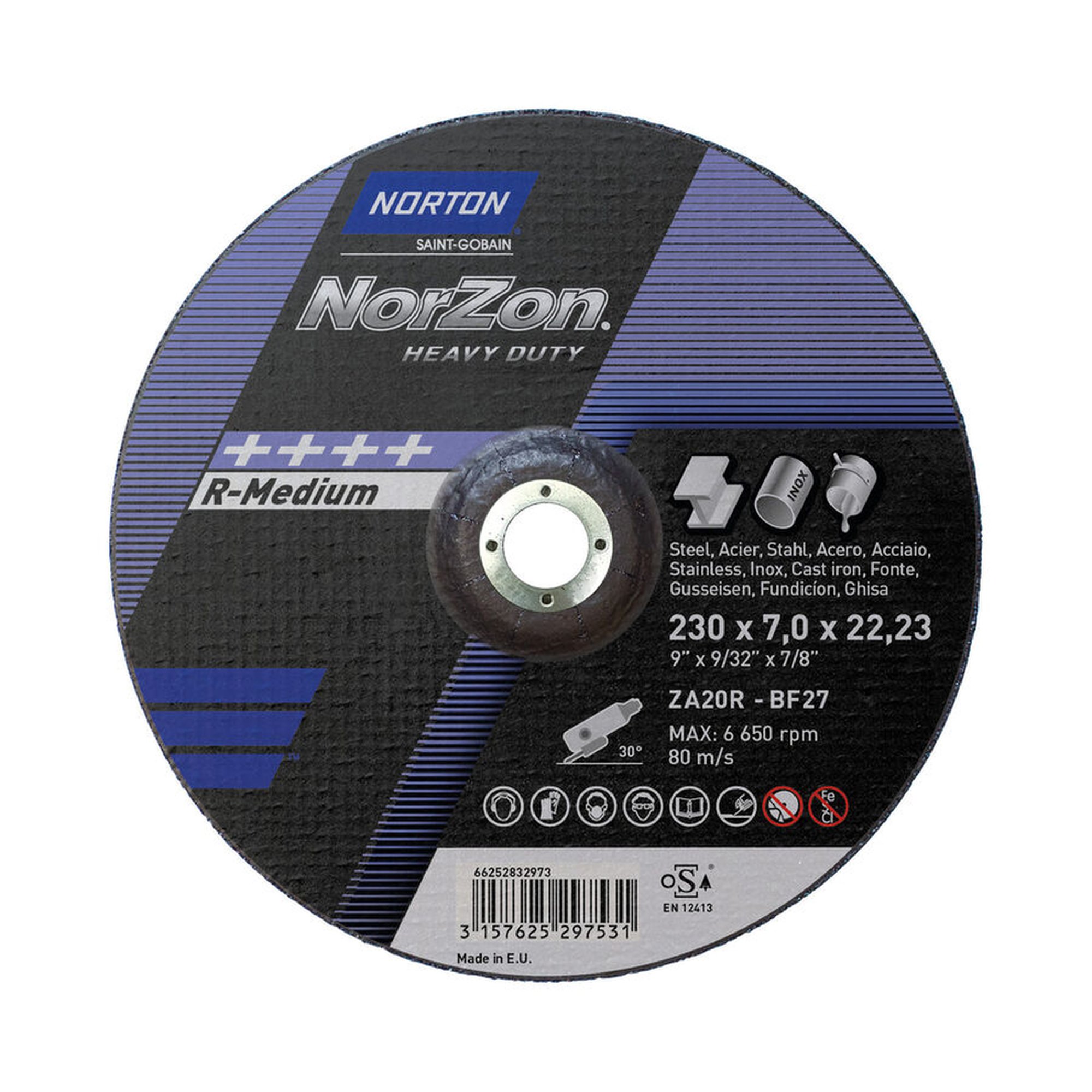 2000 x Norton NORZON PLUS Gekröpfte Schruppscheibe für Gusseisen 230x7x22.23mm