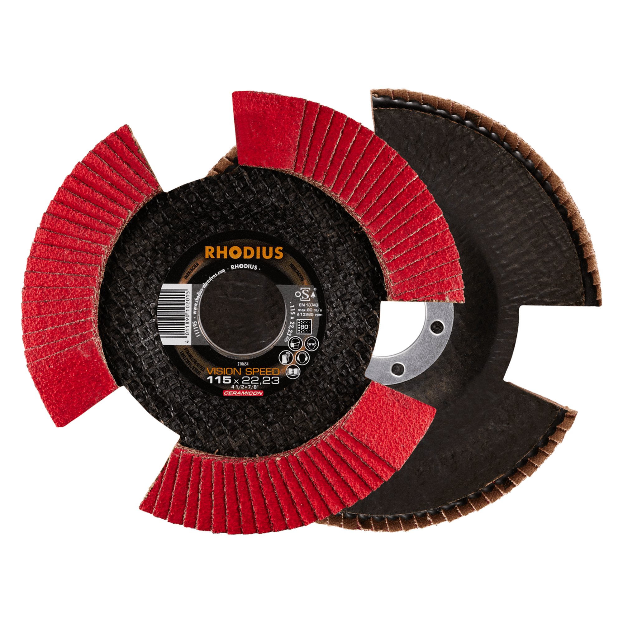 10 x RHODIUS Fächerschleifscheibe Fächerscheibe VISION SPEED Ø 115 mm Korn 80