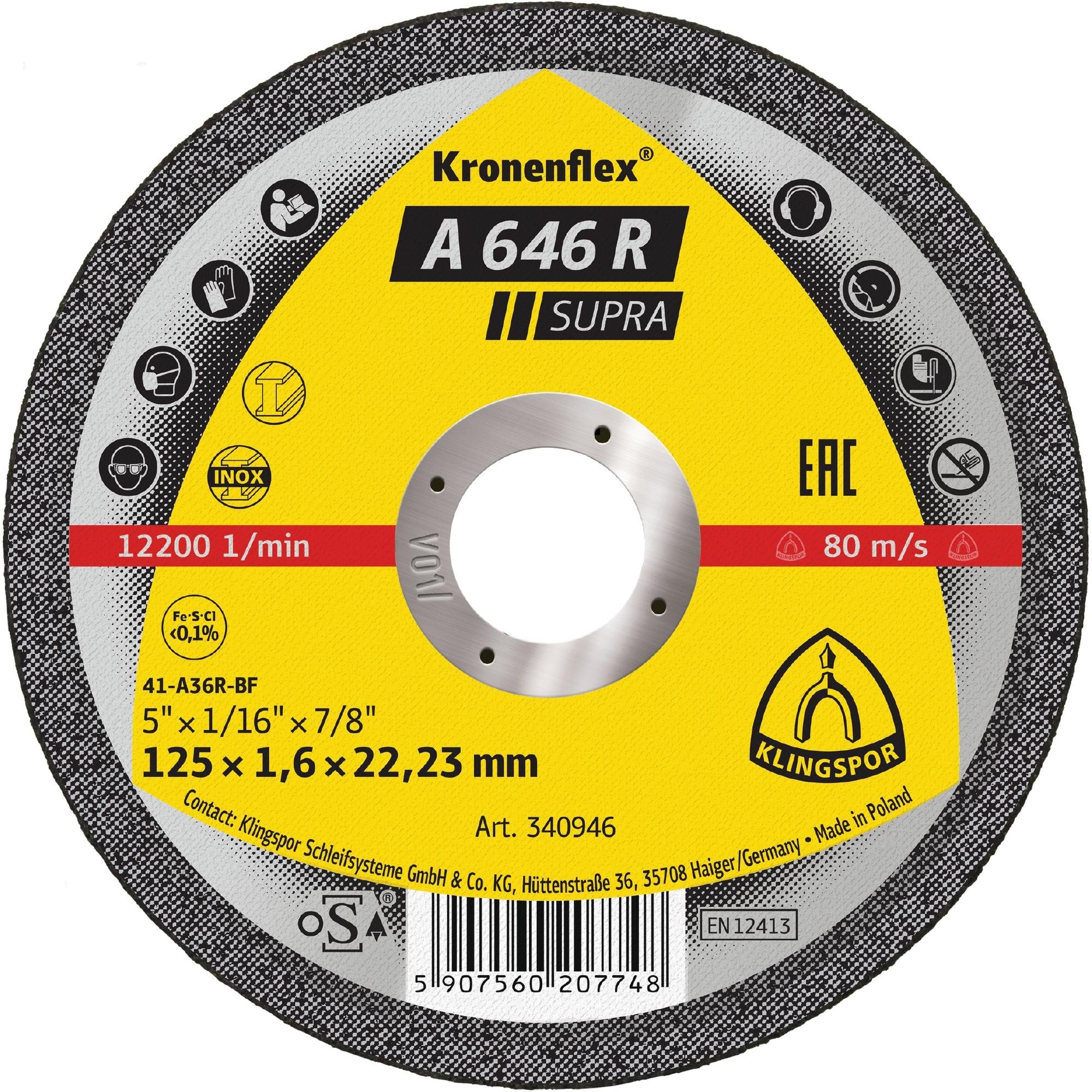 25 x Klingspor A 646 R Trennscheiben, 125 x 1,6 x 22,23 mm gerade