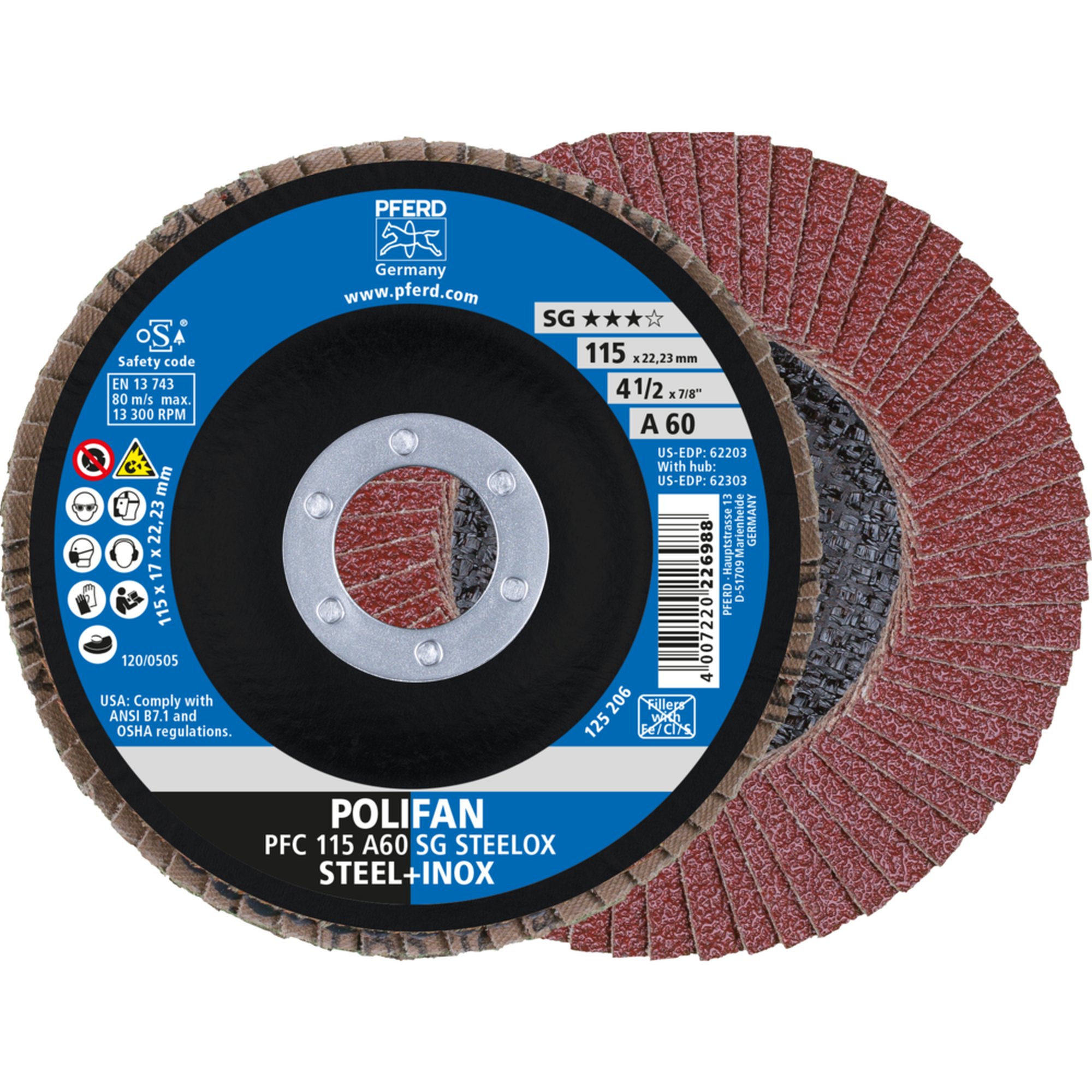 10 x PFERD POLIFAN-Fächerscheibe PFC 115 A 60 SG STEELOX