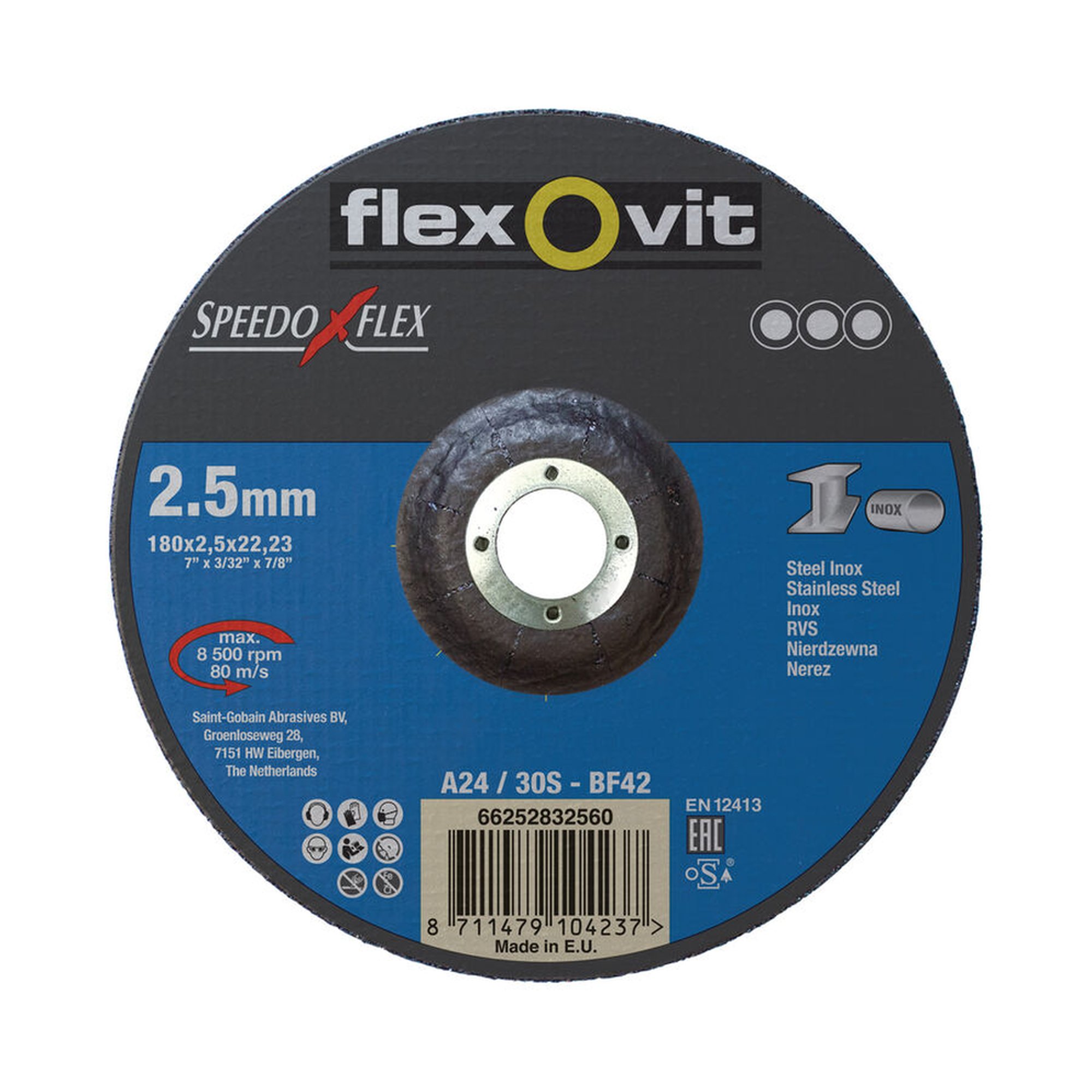 25 x Norton Gekröpfte Trennscheibe für Inox 180x2.5x22.23mm Flexovit SPEEDOFLEX