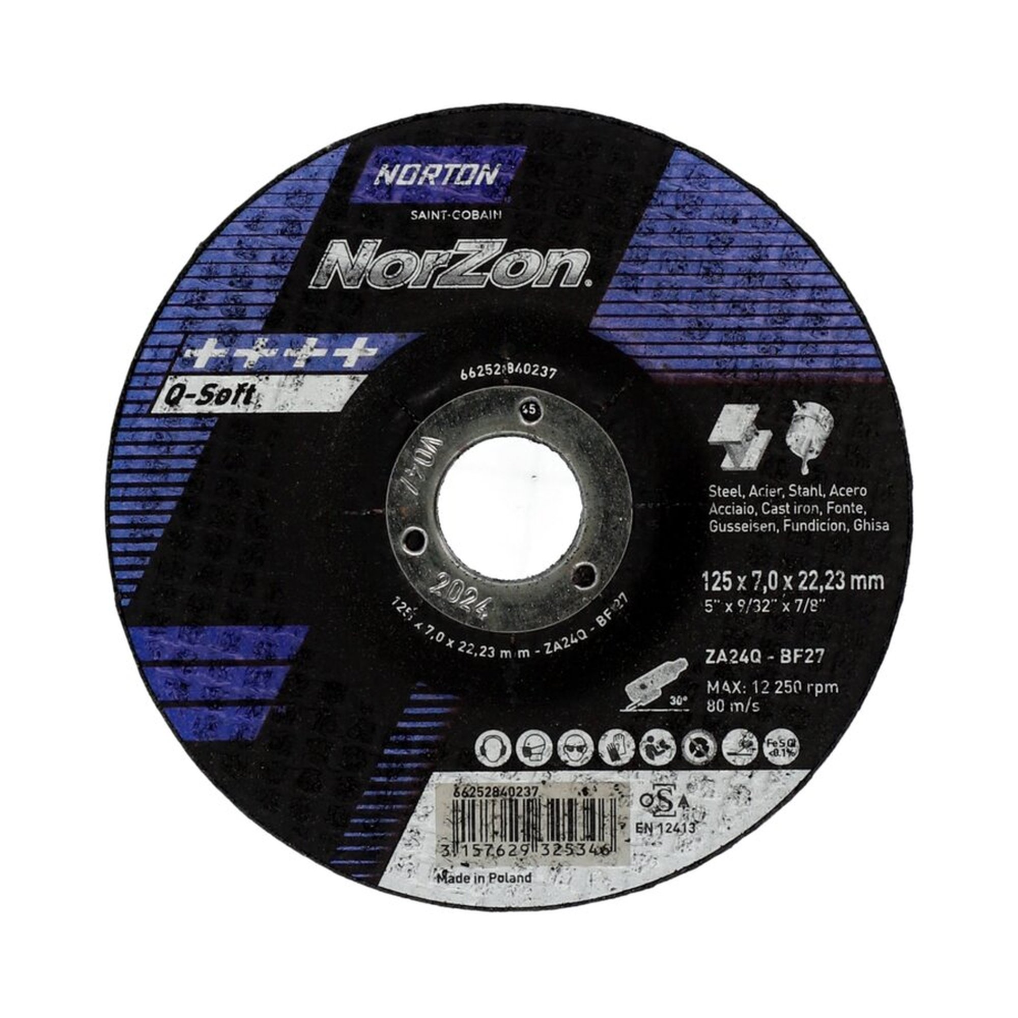 25 x Norton Gekröpfte Schruppscheibe für Gusseisen & Metall 125x7x22.23mm NORZON