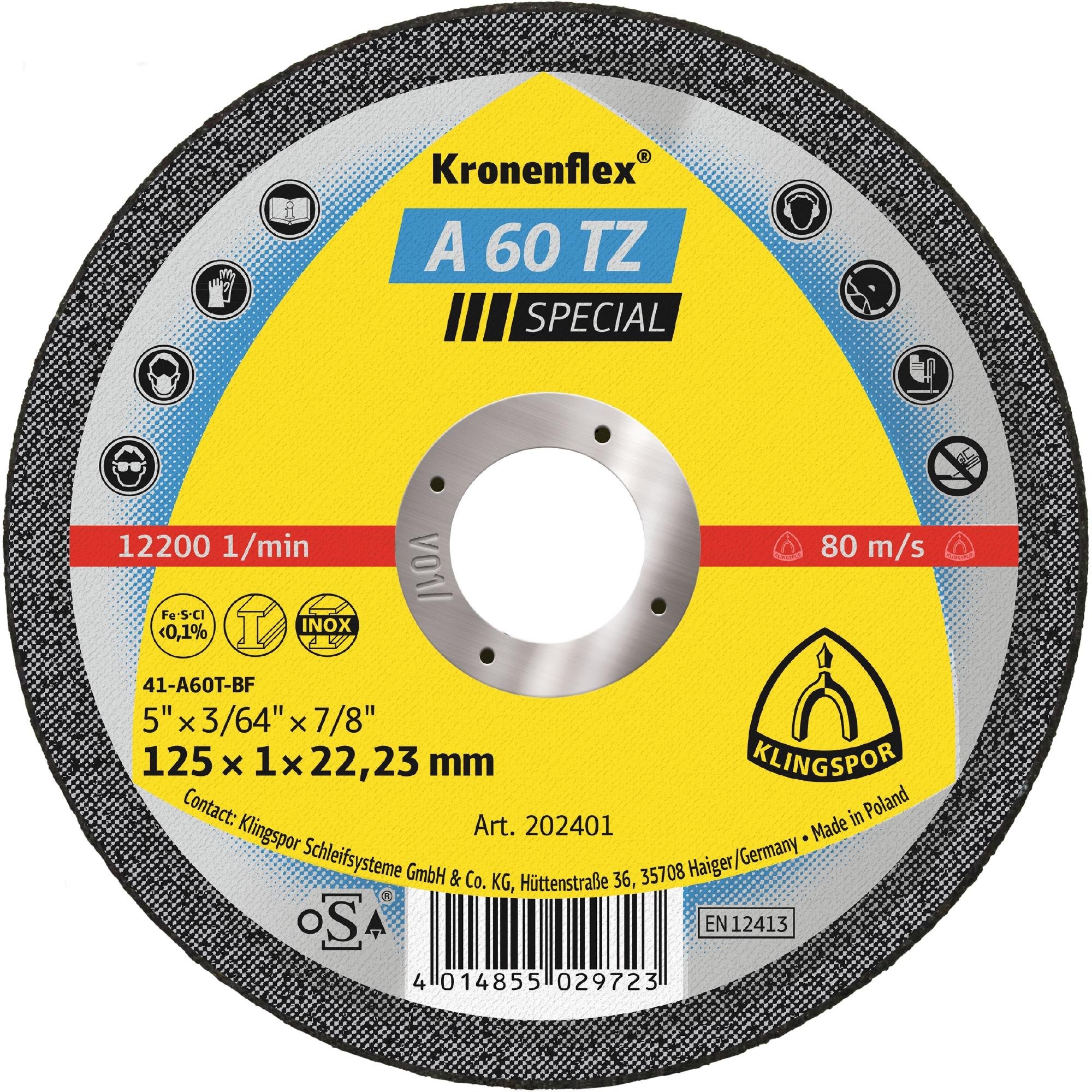 25 x Klingspor A 60 TZ Trennscheiben, 125 x 1 x 22,23 mm gerade