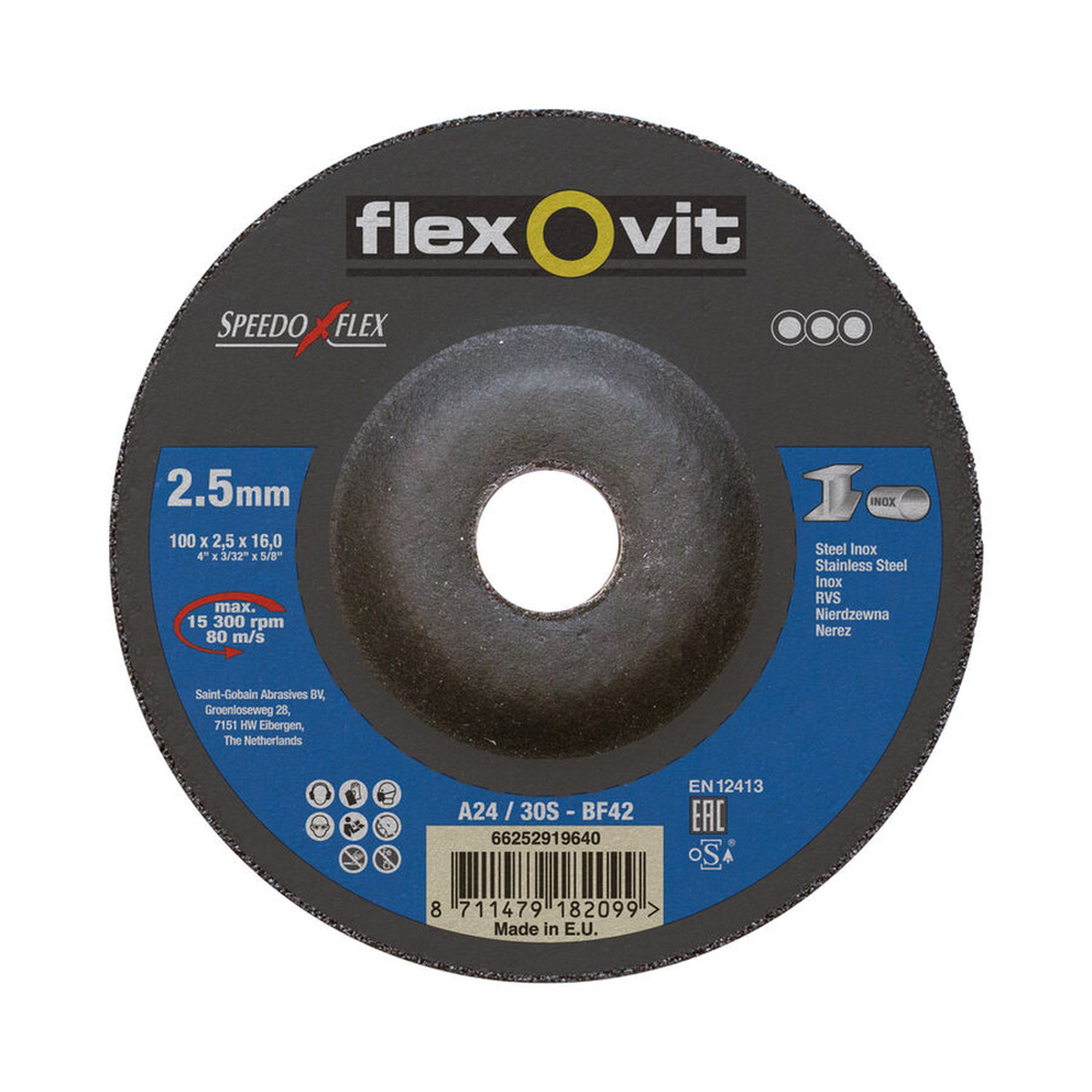 25 x Norton Gekröpfte Trennscheibe für Inox 100x2.5x16mm Flexovit SPEEDOFLEX