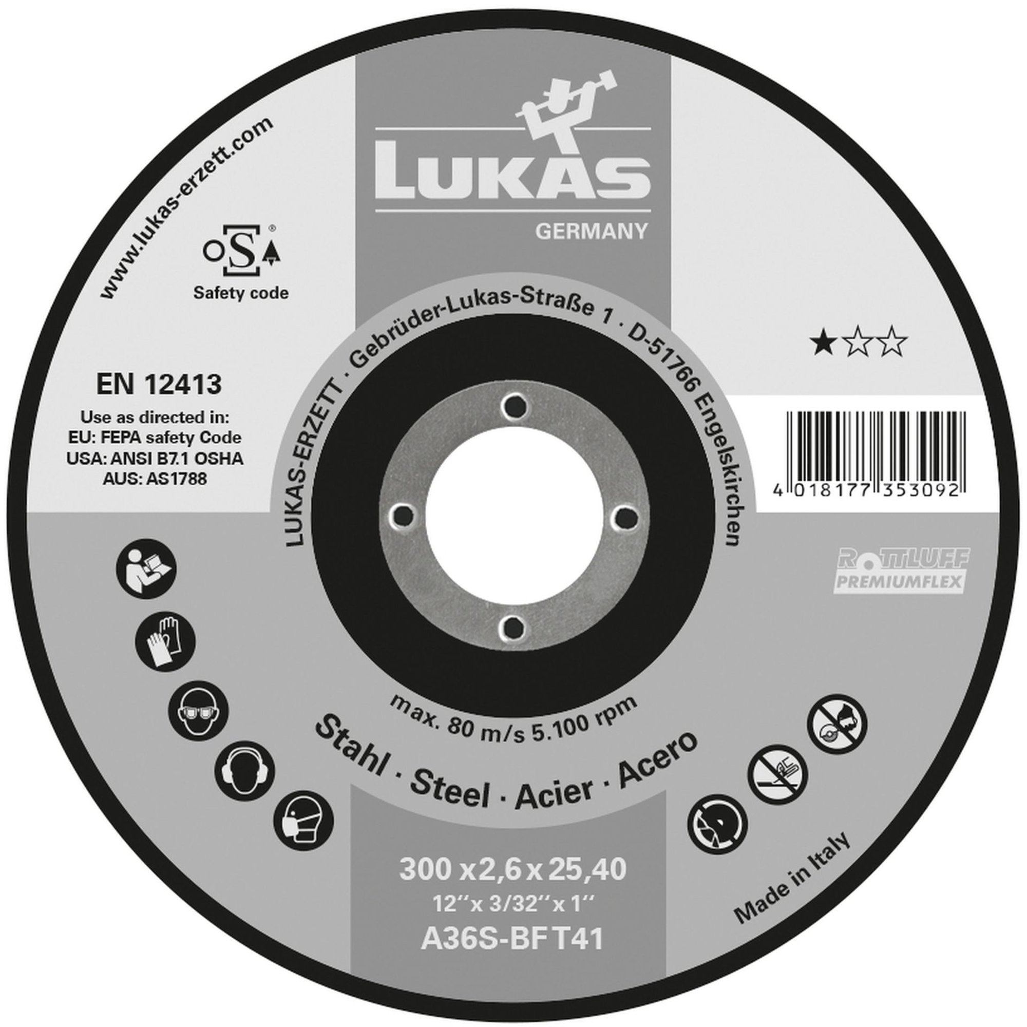 25x LUKAS Trennscheibe T42 für Stahl 230x2.5 mm gekröpft A30U-BF