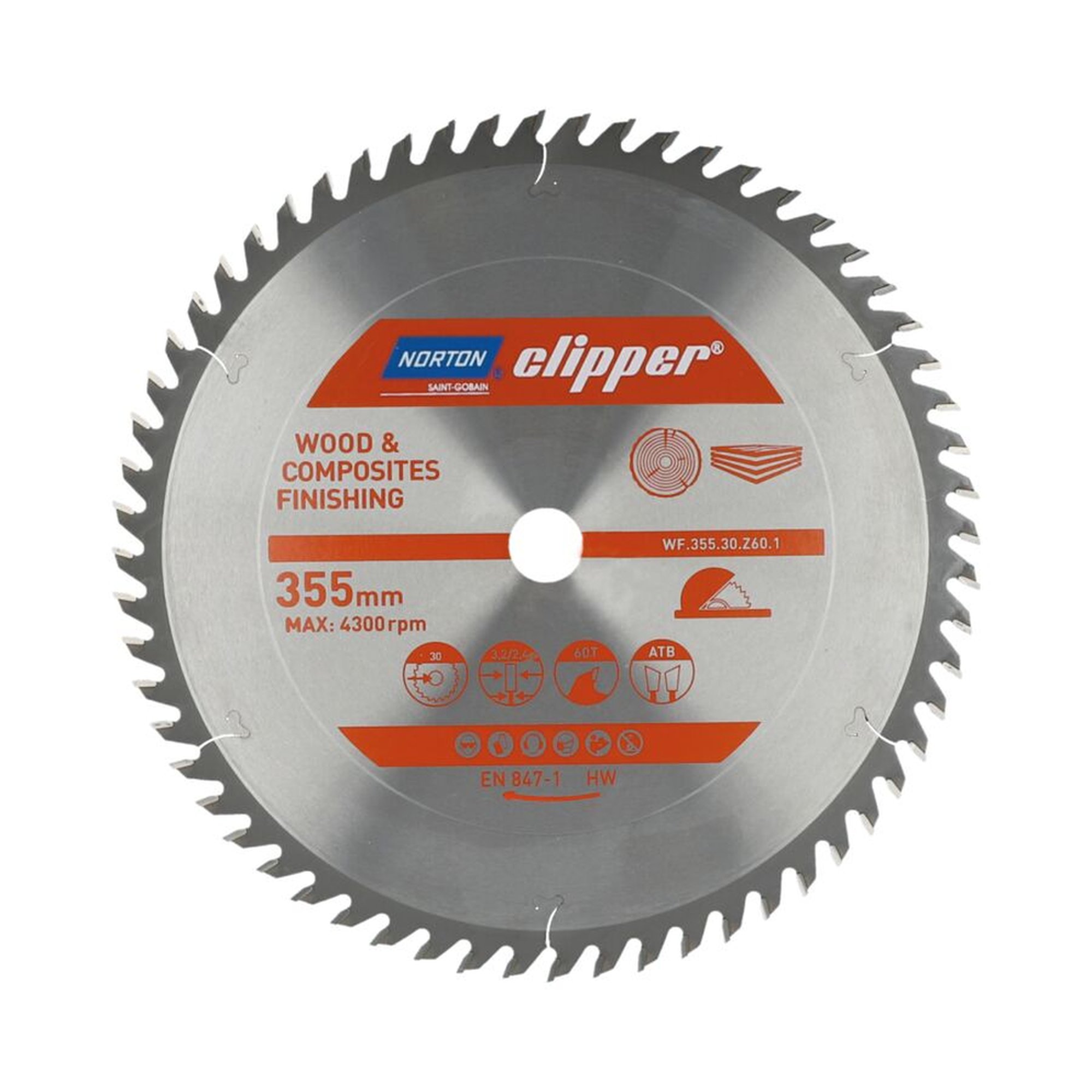 Norton Clipper TCT-Sägeblatt 355x3.2mm für Holzveredelung, 30mm Bohrung