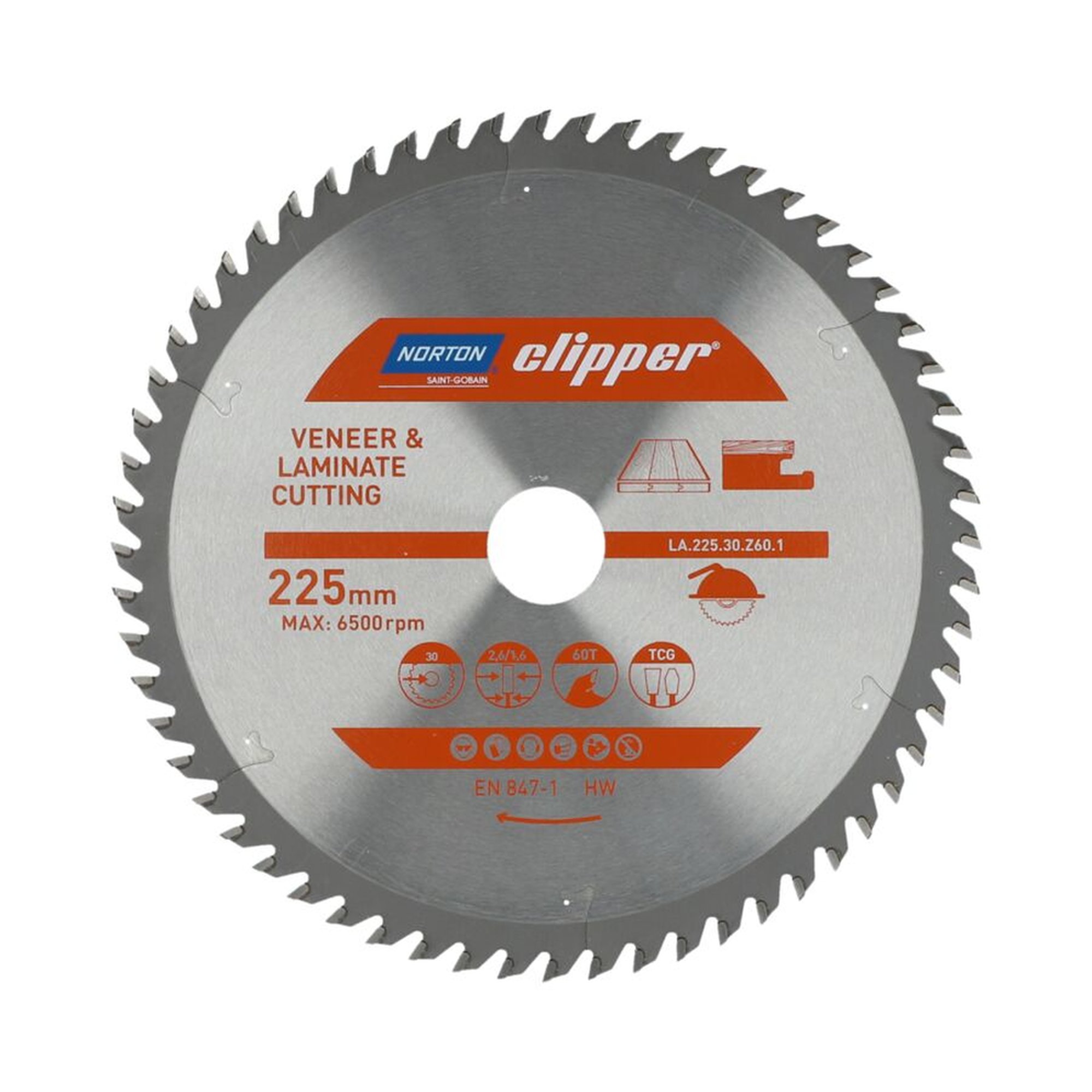 Norton Clipper TCT-Sägeblatt 225x2.6mm für Laminat, 30mm Bohrung