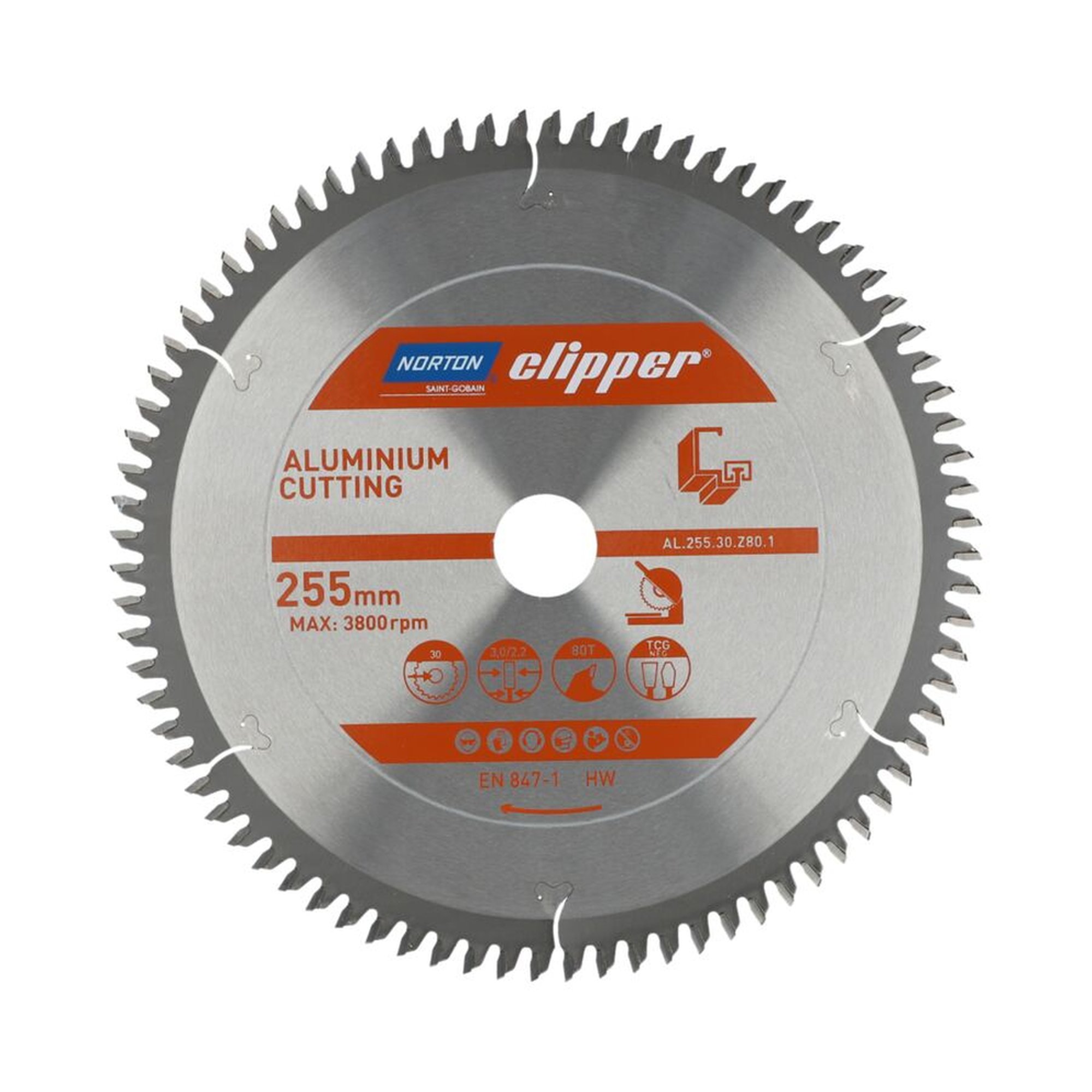 Norton Clipper TCT-Sägeblatt 255x3mm für Aluminium, Bohrung 30mm
