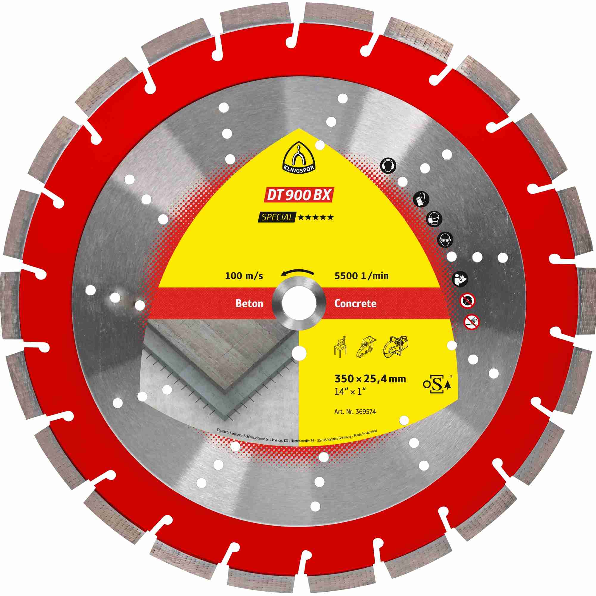 1 x Klingspor DT 900 BX Diamanttrennscheiben 400 x 3,6 x 25,4 mm 26 Segmente 40 x 3,6 x 12 mm Standardverzahnung