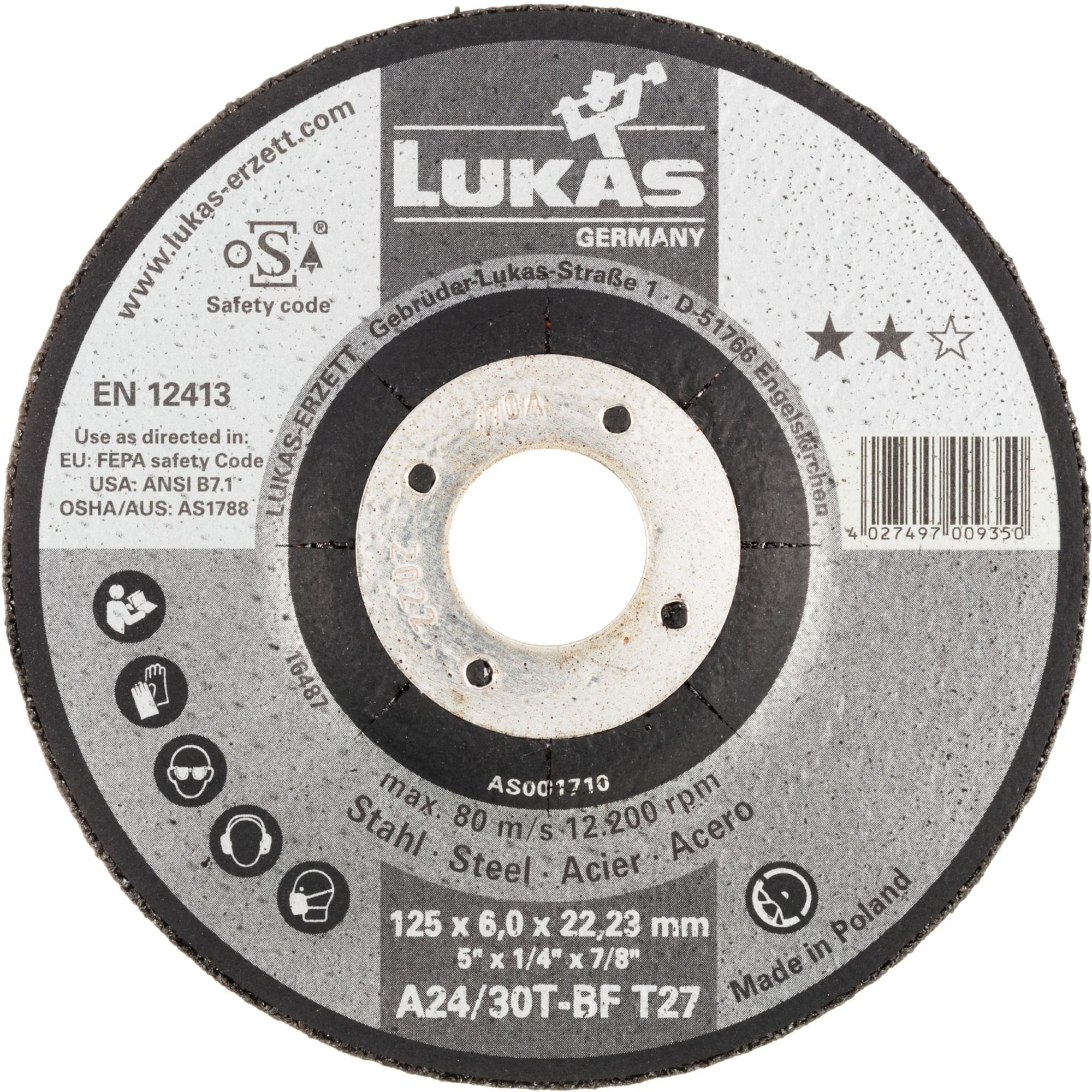 10x LUKAS Schruppscheibe Schruppscheiben T27 Stahl 230x6 mm gekröpft A24/30T-BF