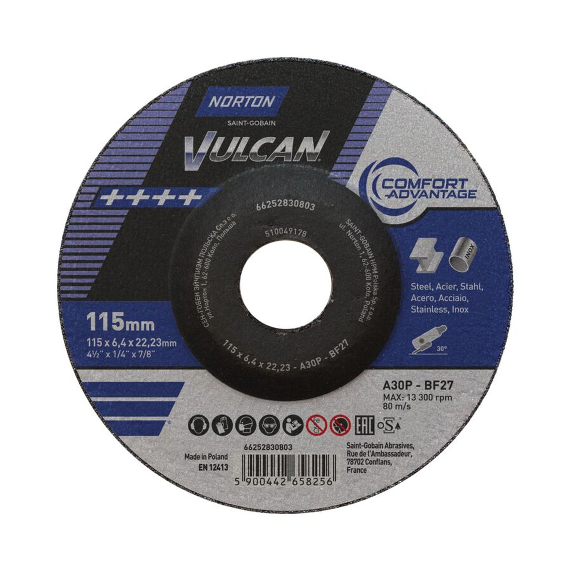 10 x Norton Schruppscheibe gekröpft 115x6,4x22,23 A 30 P Vulcan Fast Cut für Metall